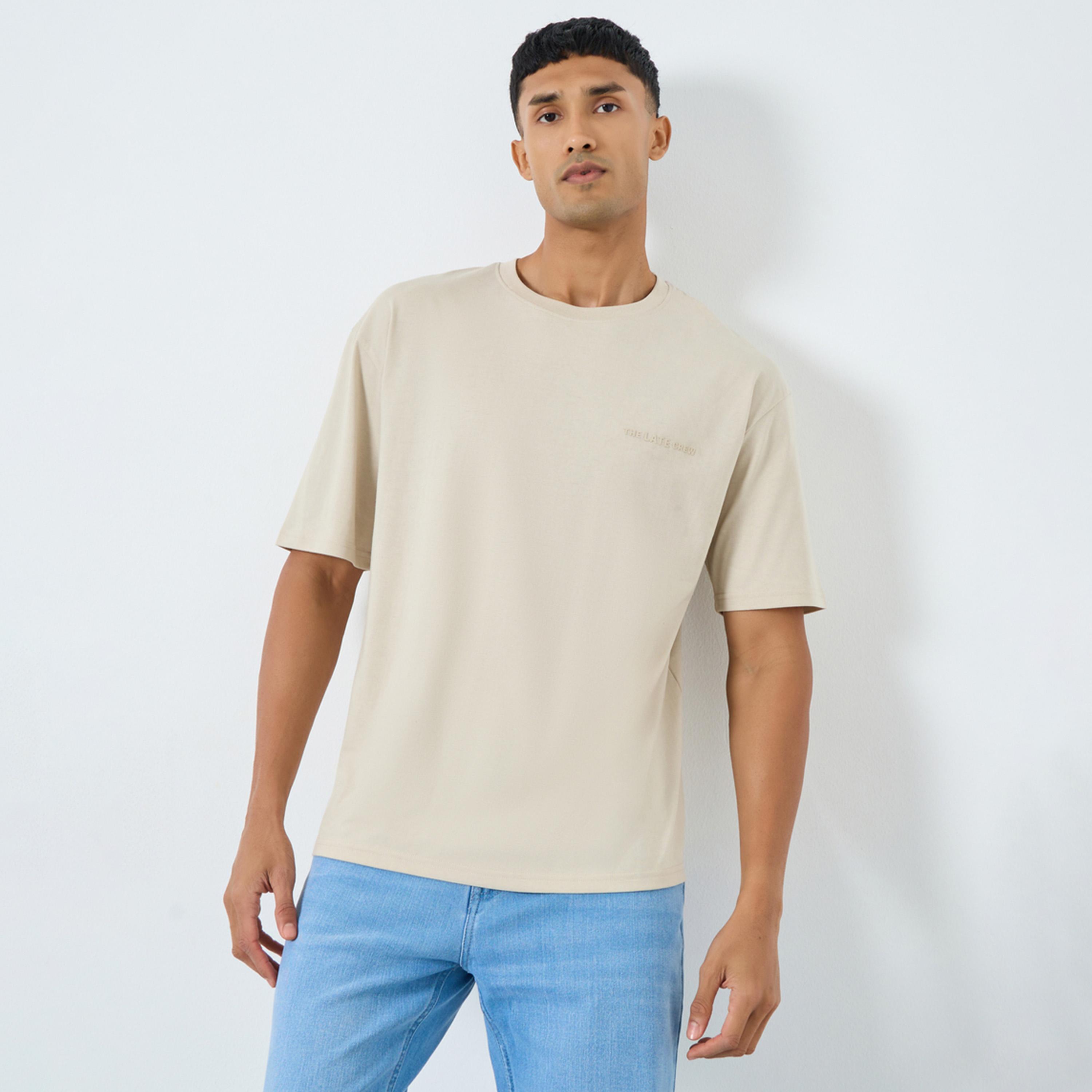 Styli Men Beige Oversized Printed Jersey T-Shirt-men-clothing-tshirtsandpolos-tshirts-image-1