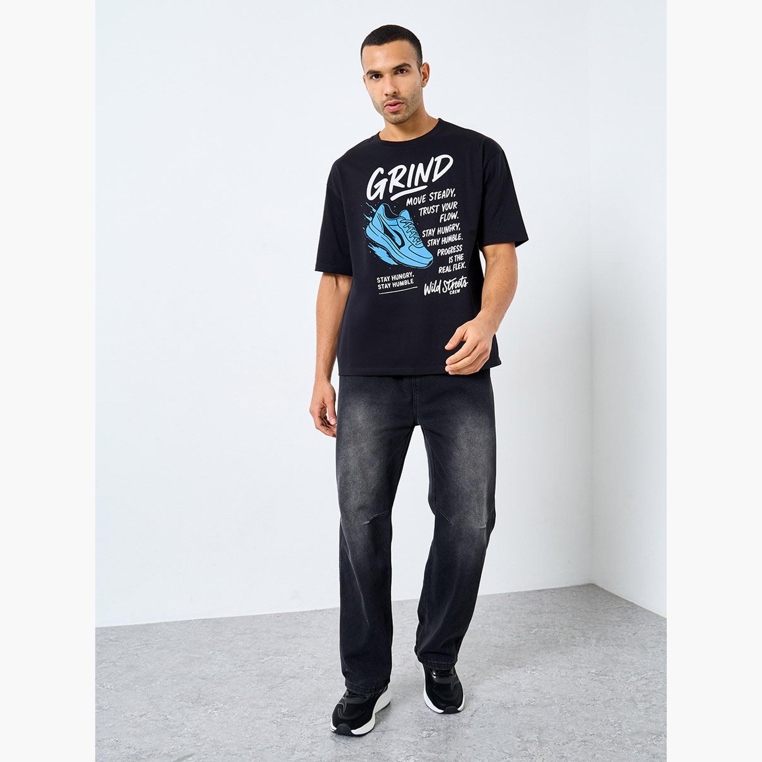 Styli Men Black Oversized Graphic Print Jersey T-Shirt-men-clothing-tshirtsandpolos-tshirts-image-1