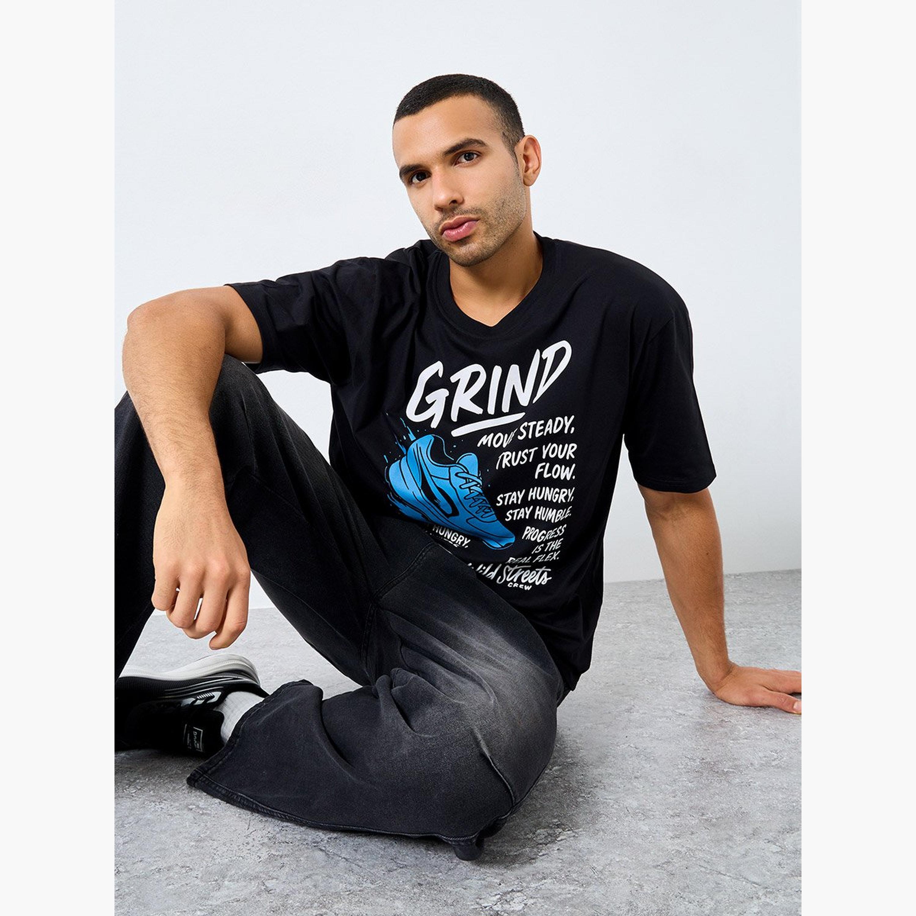 Styli Men Black Oversized Graphic Print Jersey T-Shirt-men-clothing-tshirtsandpolos-tshirts-image-2