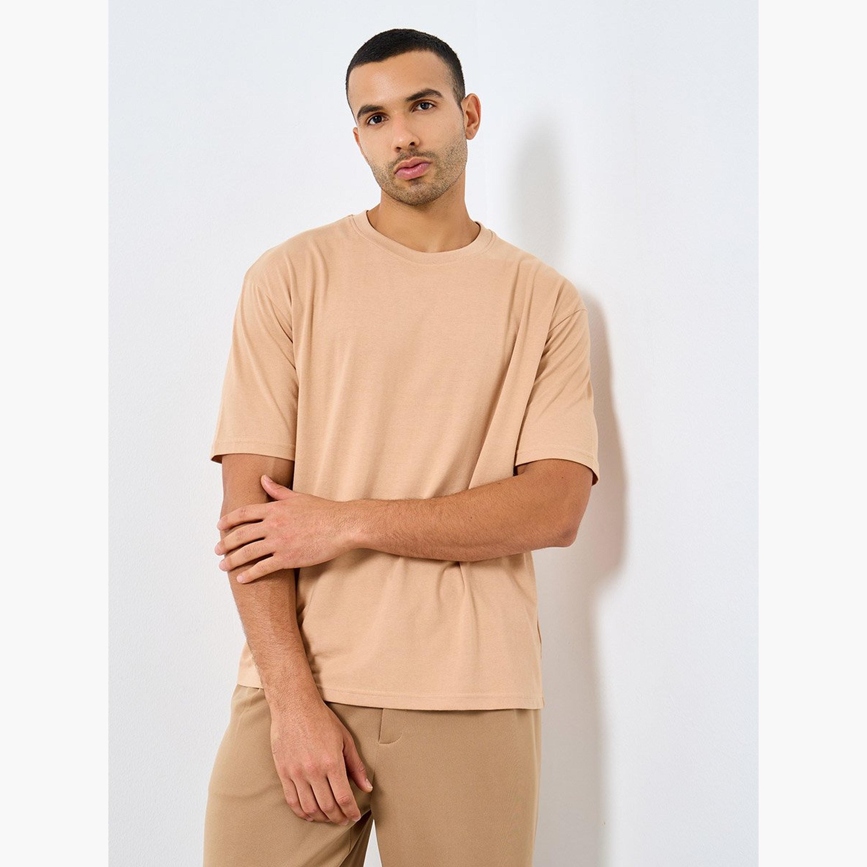 Styli Men Beige Text Printed Oversized Jersey T-Shirt-men-clothing-tshirtsandpolos-tshirts-image-1