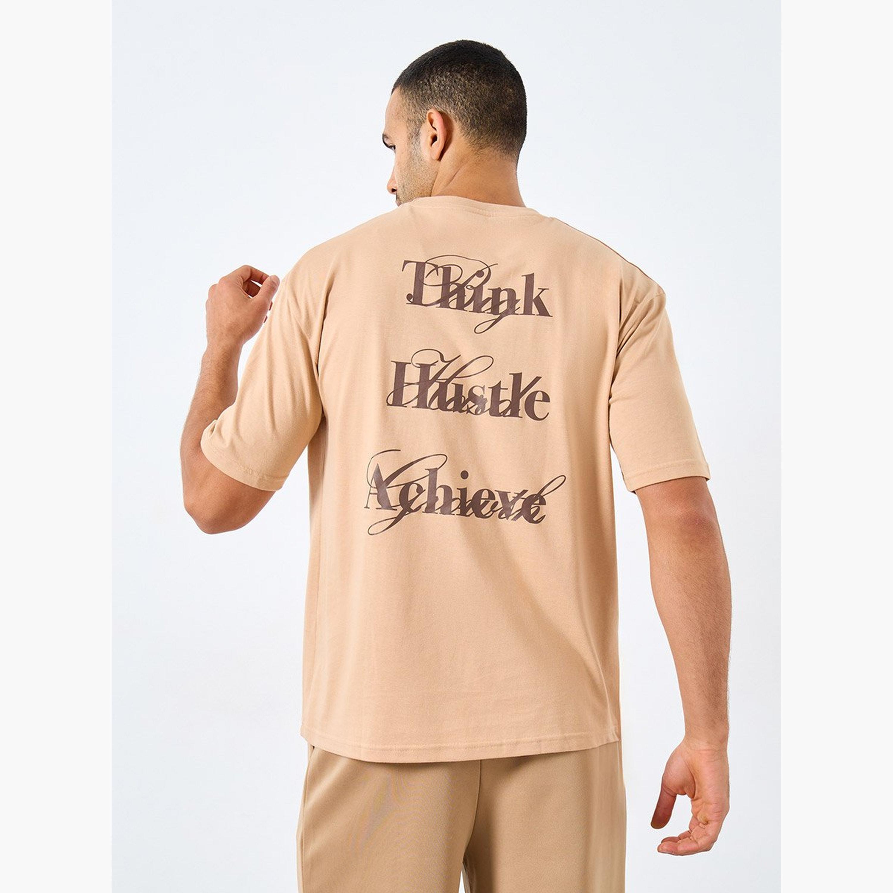Styli Men Beige Text Printed Oversized Jersey T-Shirt-men-clothing-tshirtsandpolos-tshirts-image-2