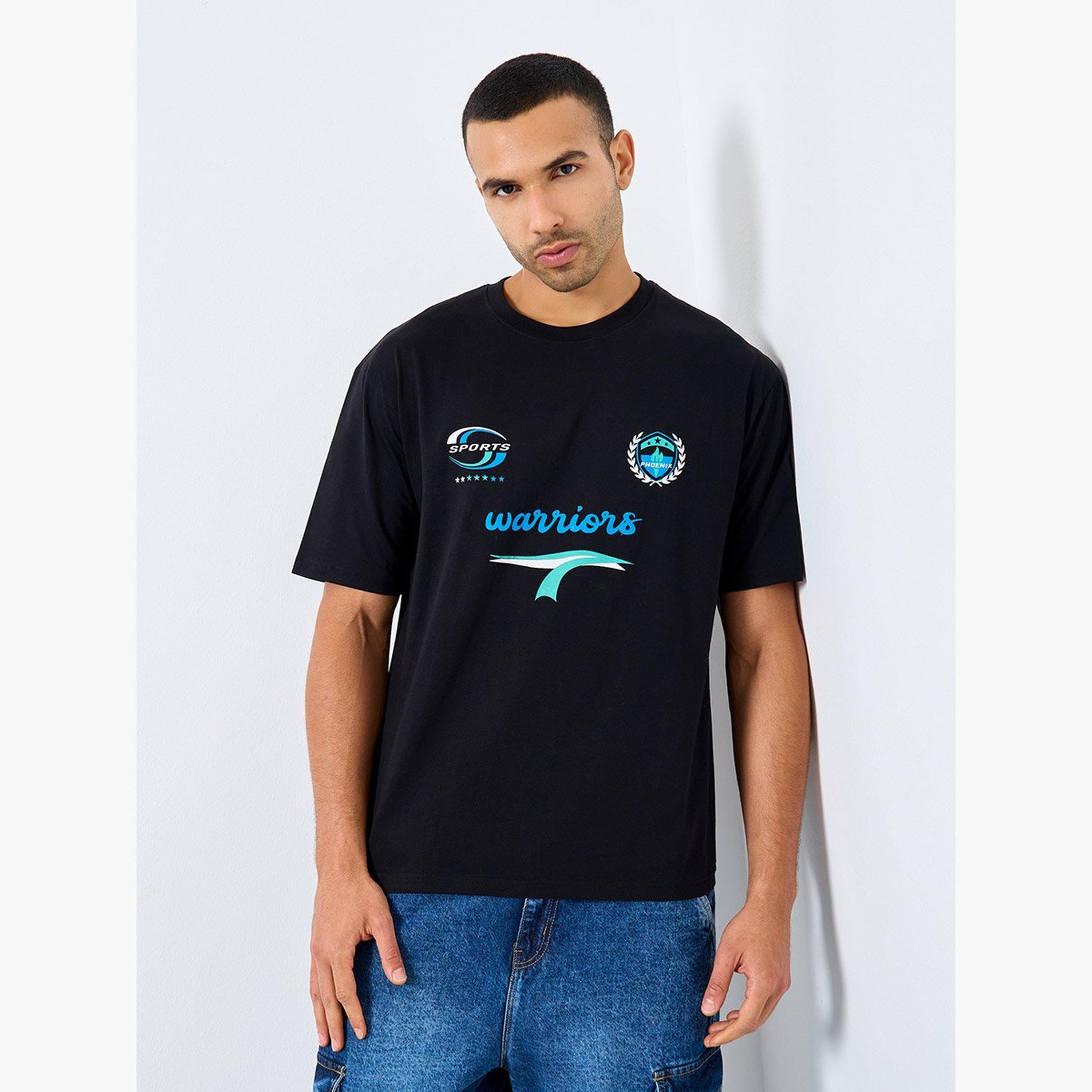 Styli Men Black Oversized Graphic Print Jersey T-Shirt-men-clothing-tshirtsandpolos-tshirts-image-1