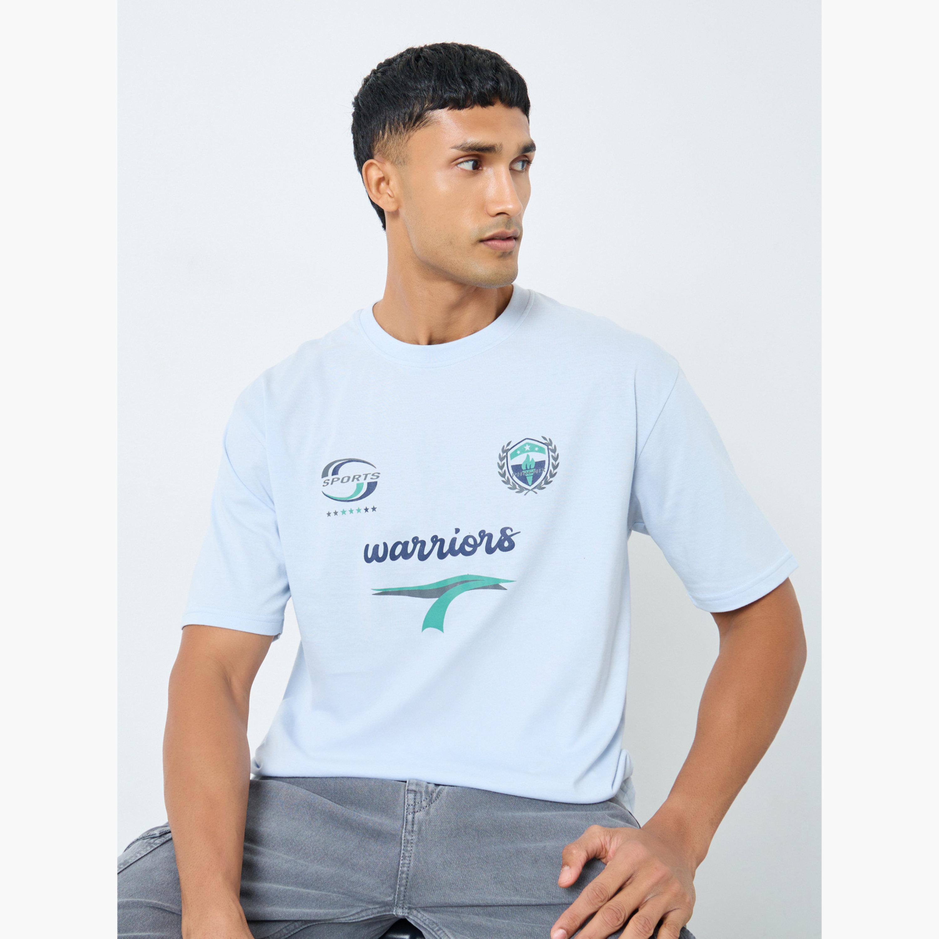 Styli Men Light Blue Graphic Print Oversized T-Shirt-men-clothing-tshirtsandpolos-tshirts-image-1