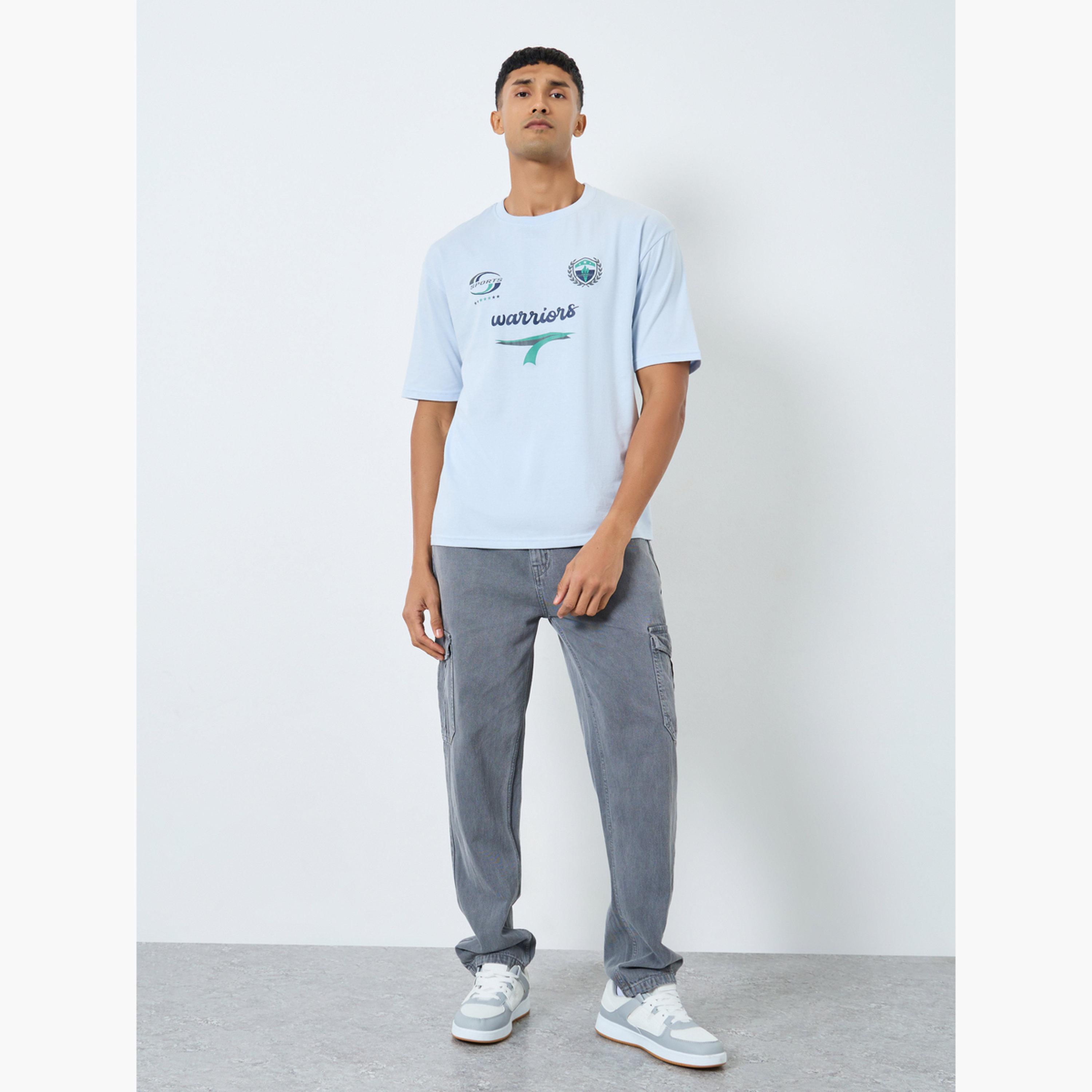 Styli Men Light Blue Graphic Print Oversized T-Shirt-men-clothing-tshirtsandpolos-tshirts-image-2