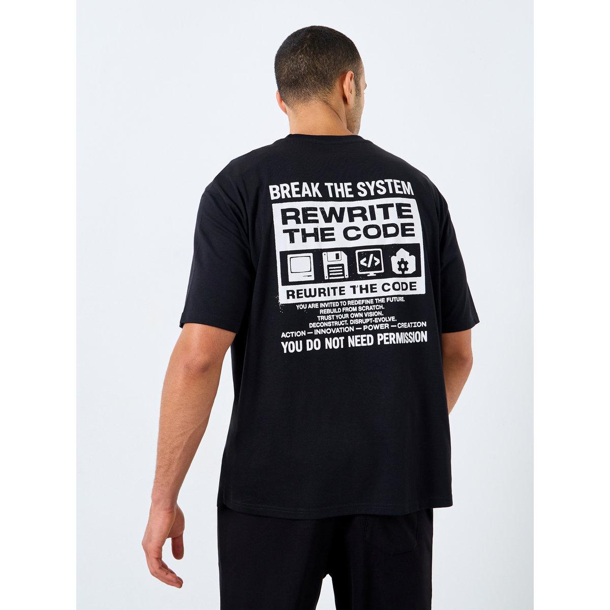 Styli Men Black Oversized Graphic Print Jersey T-Shirt-men-clothing-tshirtsandpolos-tshirts-image-1