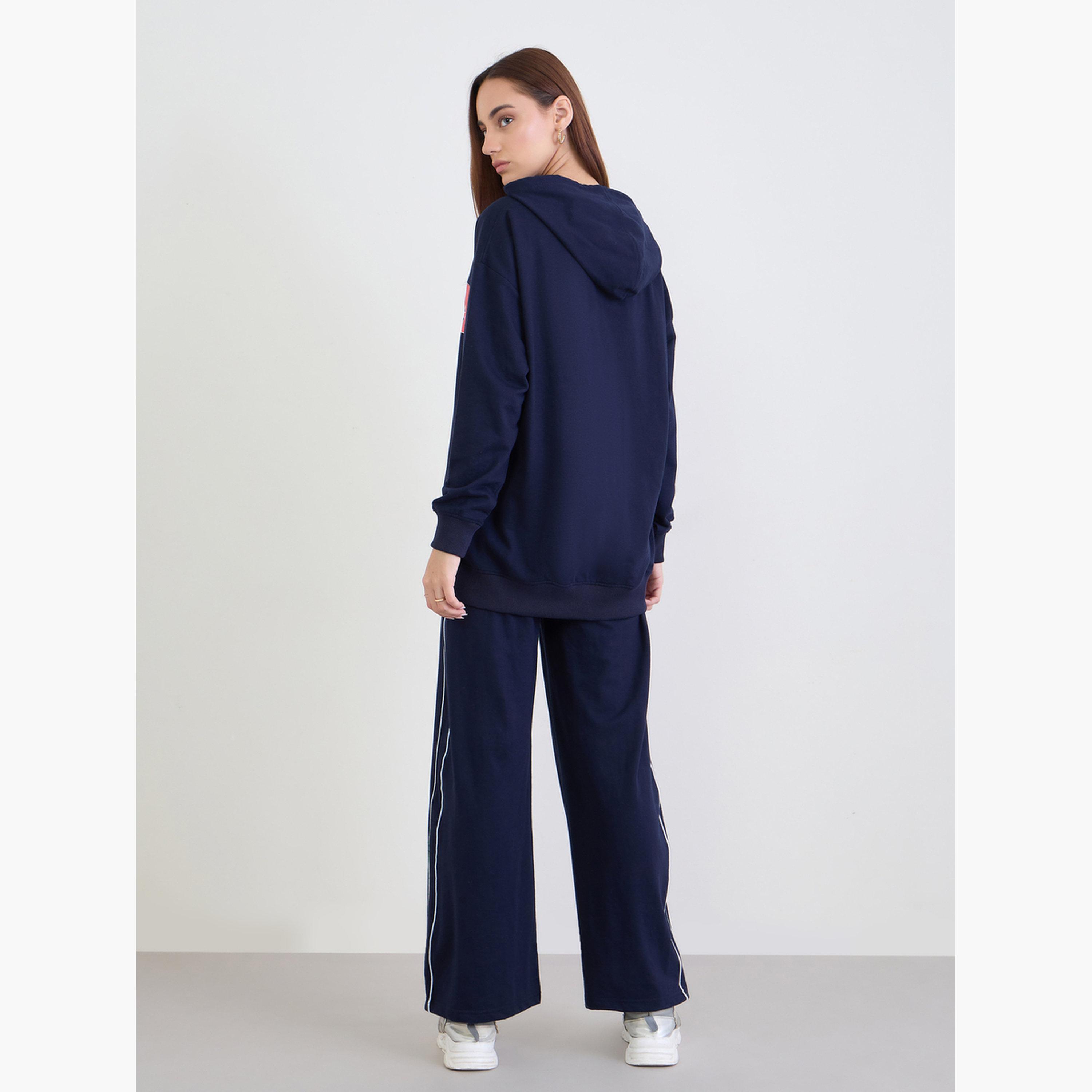 Styli Navy Blue Oversized Longline Hoodie and Joggers Co-Ords-women-clothing-coordsets-image-3