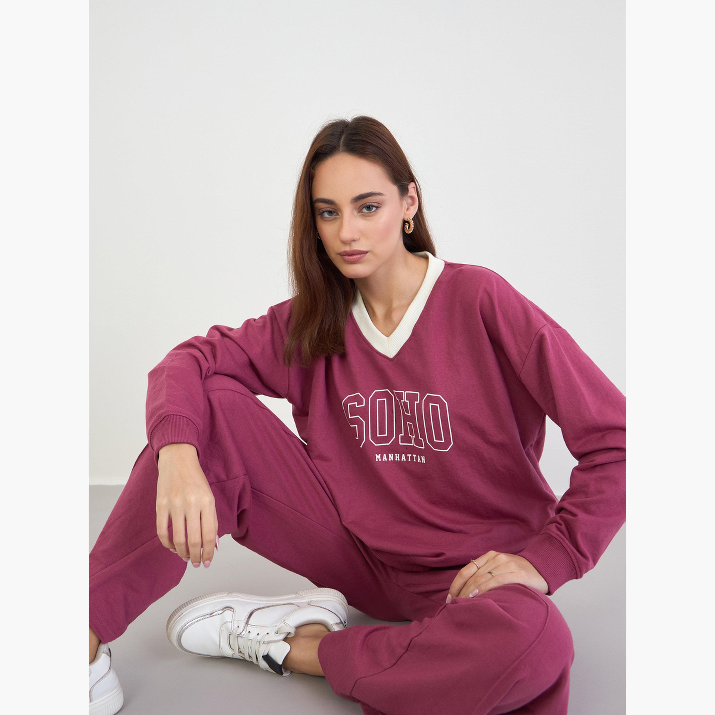 Styli Women Oversized Regular Length Sweatshirt and Joggers Co-Ords-women-clothing-coordsets-image-2