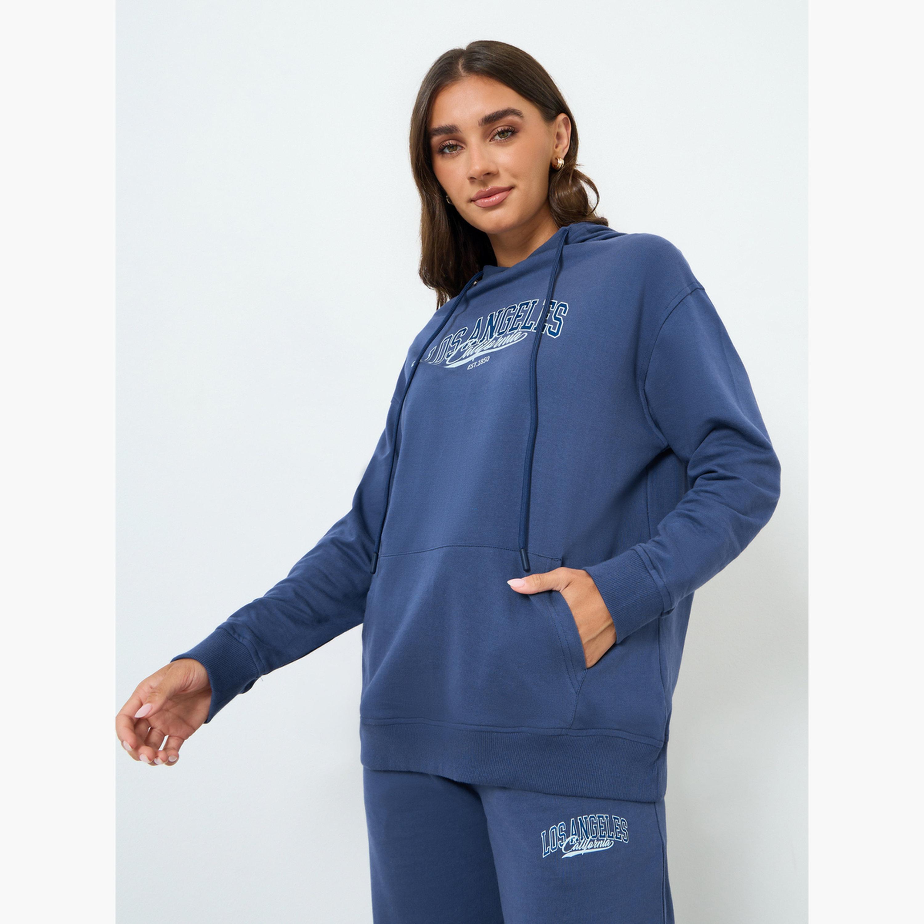 Styli Women Navy Blue Hoodie and Wide Leg Pants Co-Ords-women-clothing-coordsets-image-2