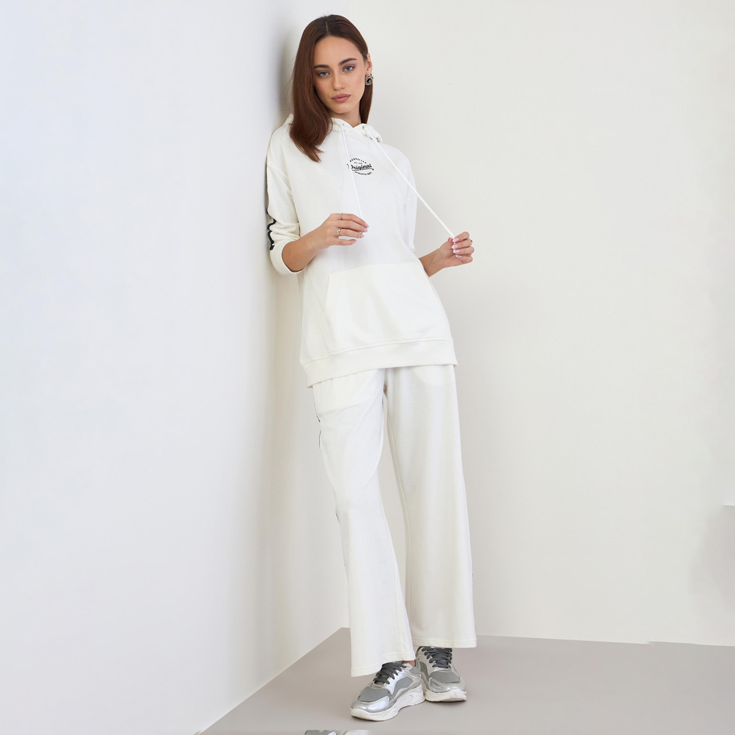 Styli Off White Printed Longline Hoodie and Joggers Co-Ords-women-clothing-coordsets-image-1