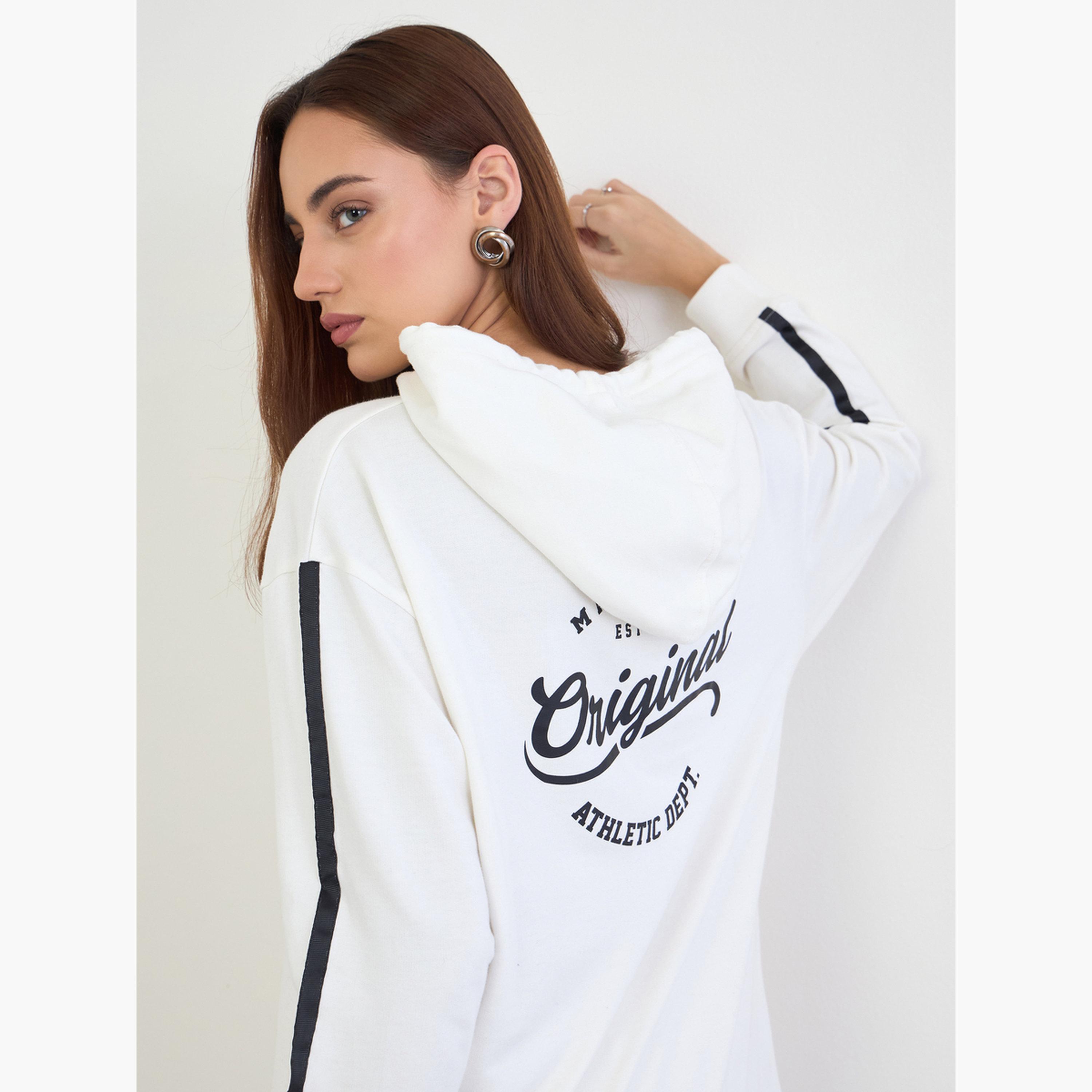 Styli Off White Printed Longline Hoodie and Joggers Co-Ords-women-clothing-coordsets-image-6