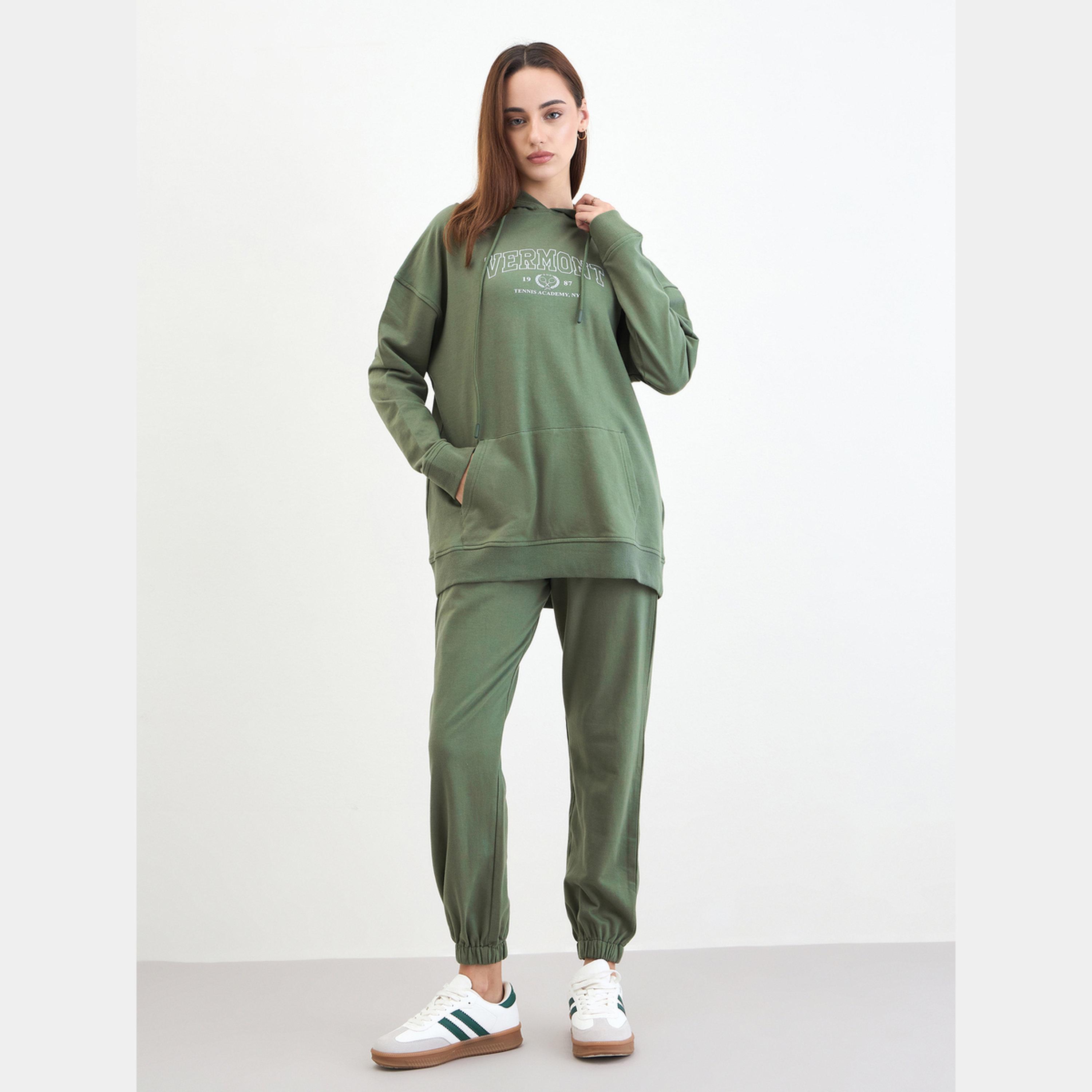 Styli Olive Oversized Longline Hoodie and Joggers Co-Ords-women-clothing-coordsets-image-1