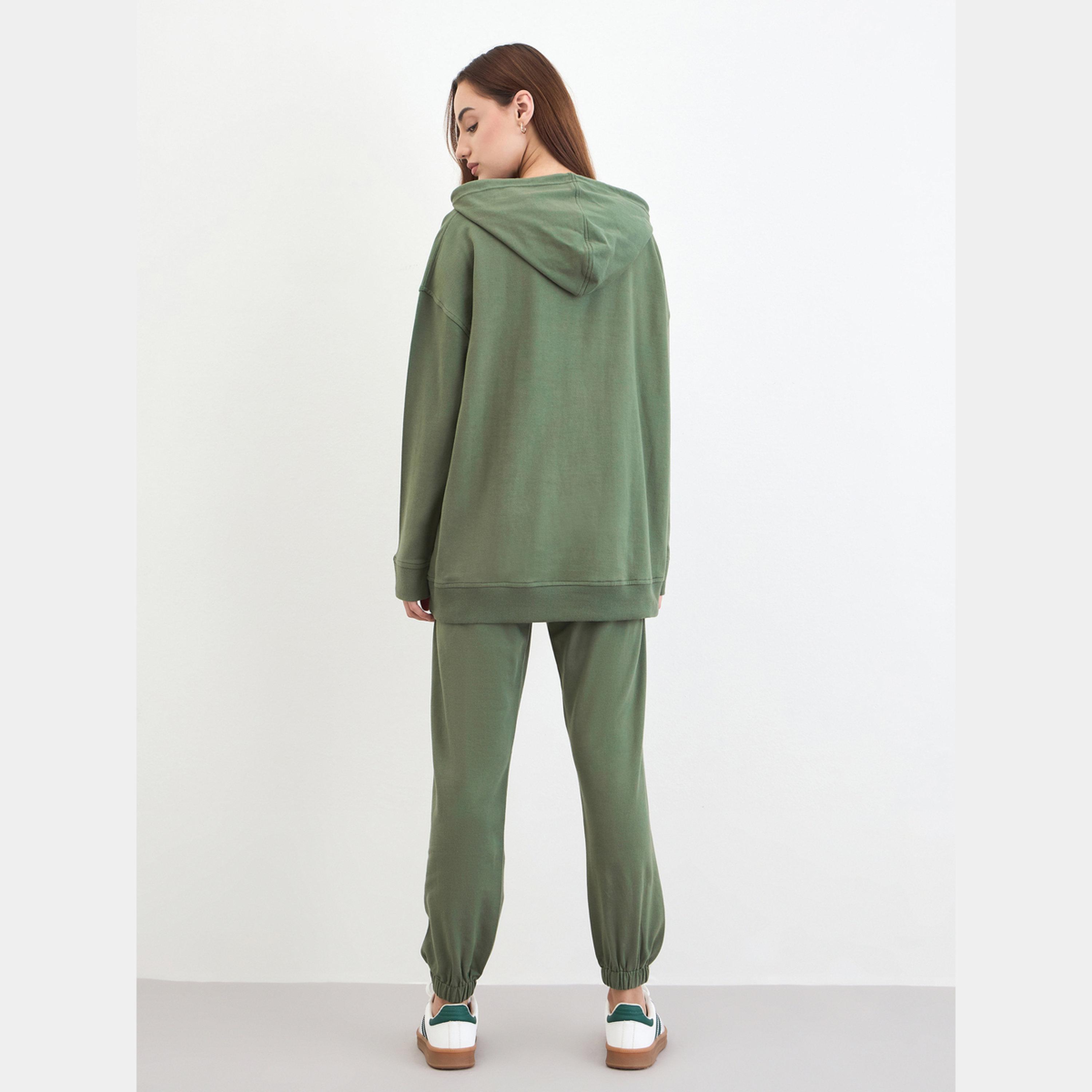 Styli Olive Oversized Longline Hoodie and Joggers Co-Ords-women-clothing-coordsets-image-4