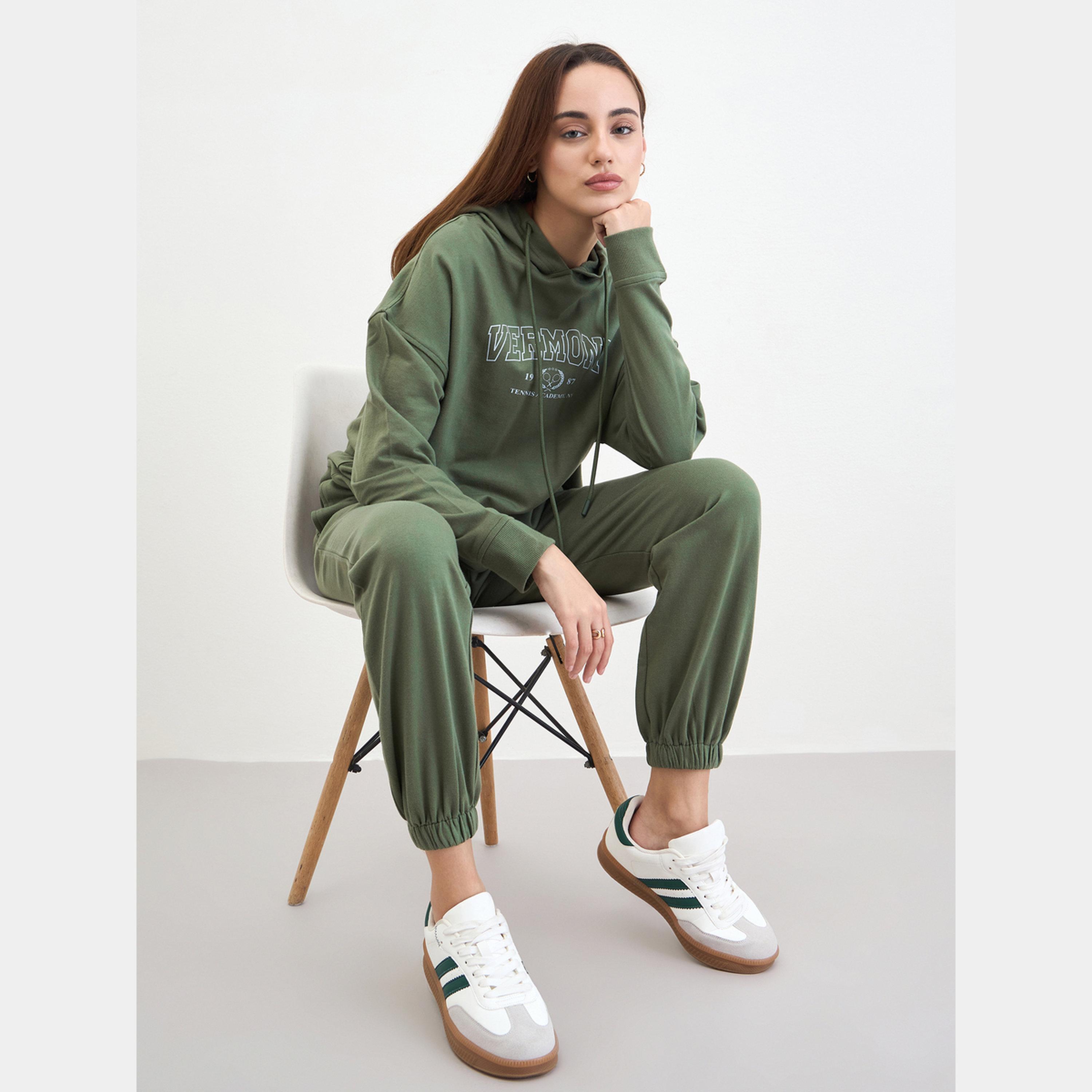 Styli Olive Oversized Longline Hoodie and Joggers Co-Ords-women-clothing-coordsets-image-5