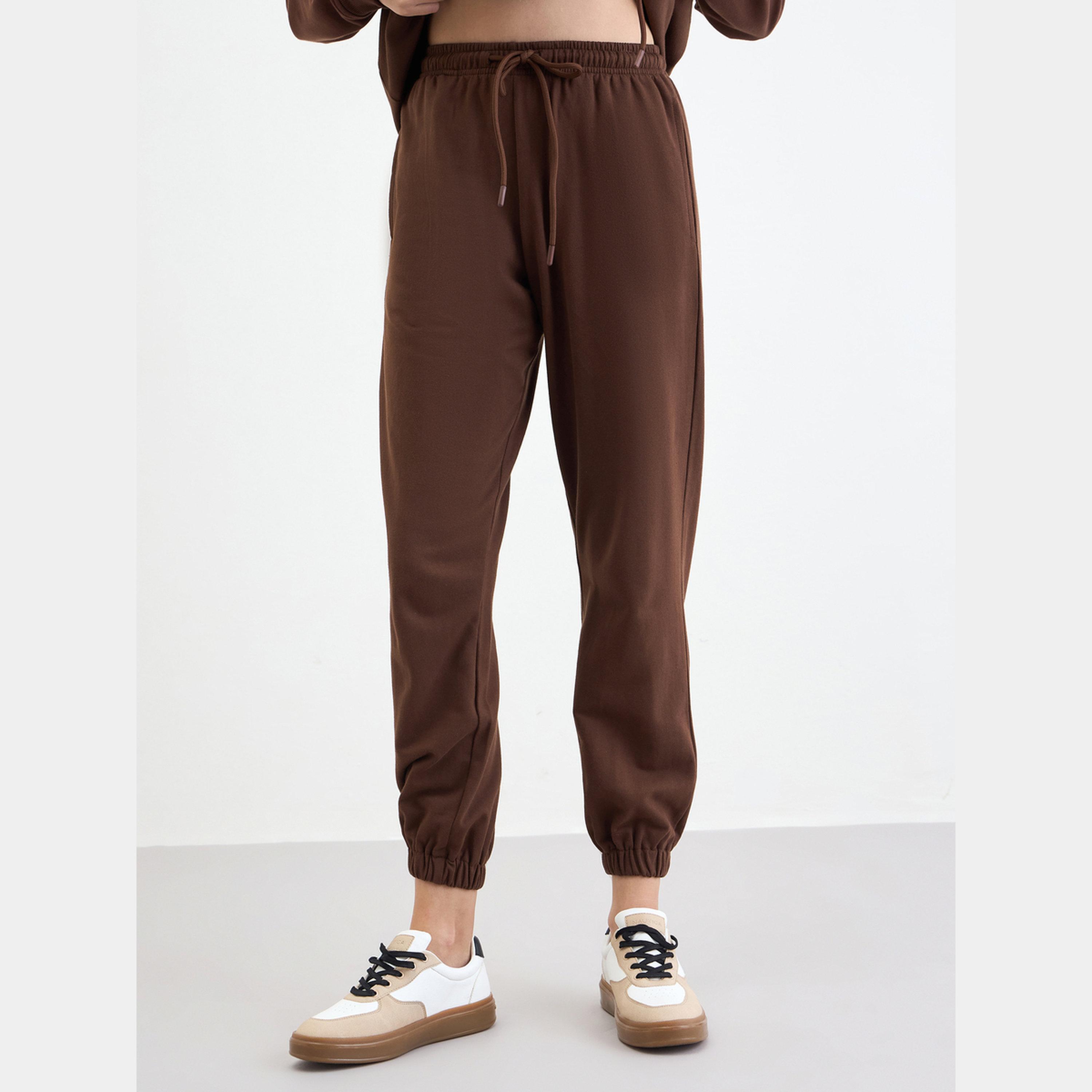ستايلي - هودي بني مقاس واسع مع بنطال رياضي-women-clothing-coordsets-image-3
