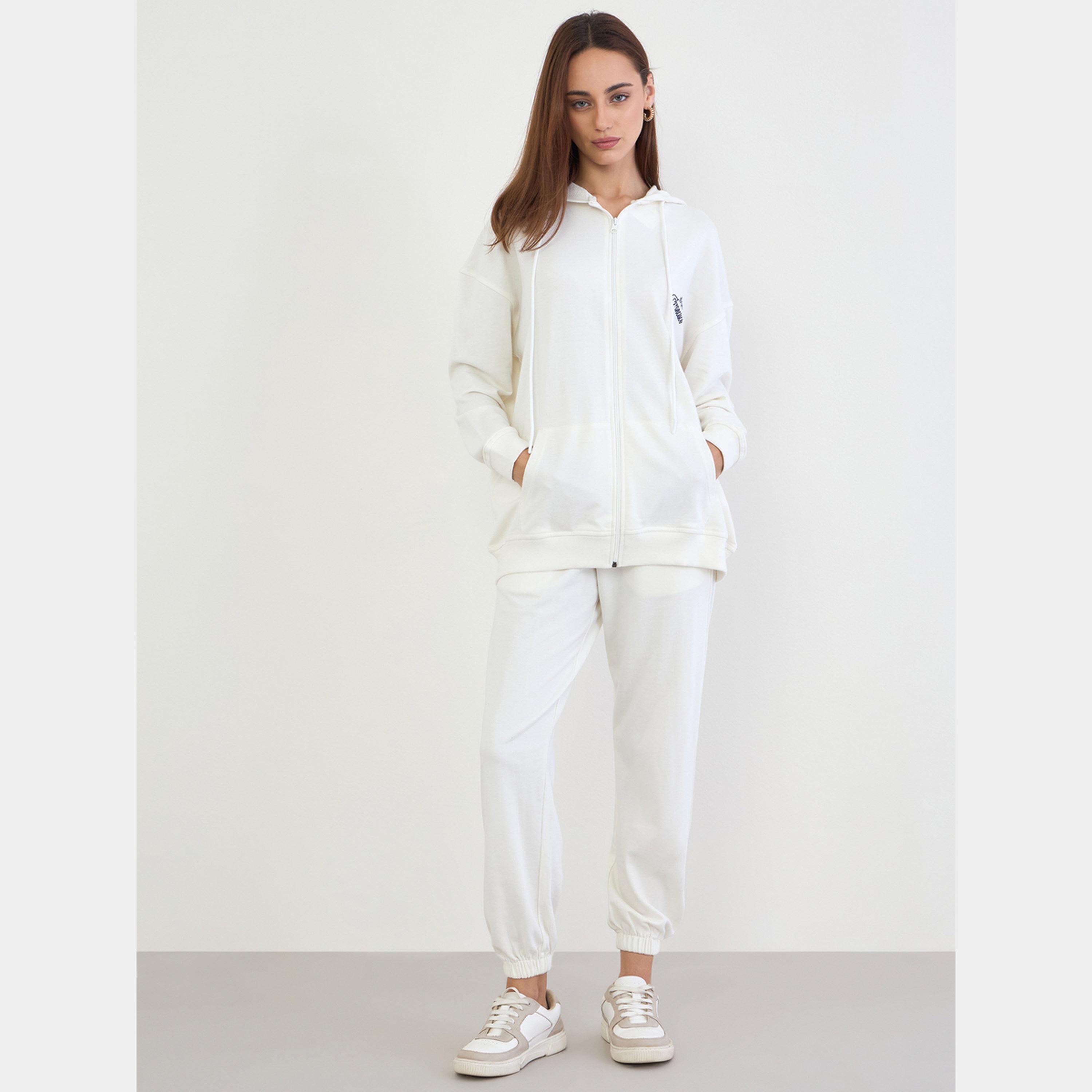 ستايلي - هودي وبنطال رياضي مقاس واسع لون اوف وايت-women-clothing-coordsets-image-1