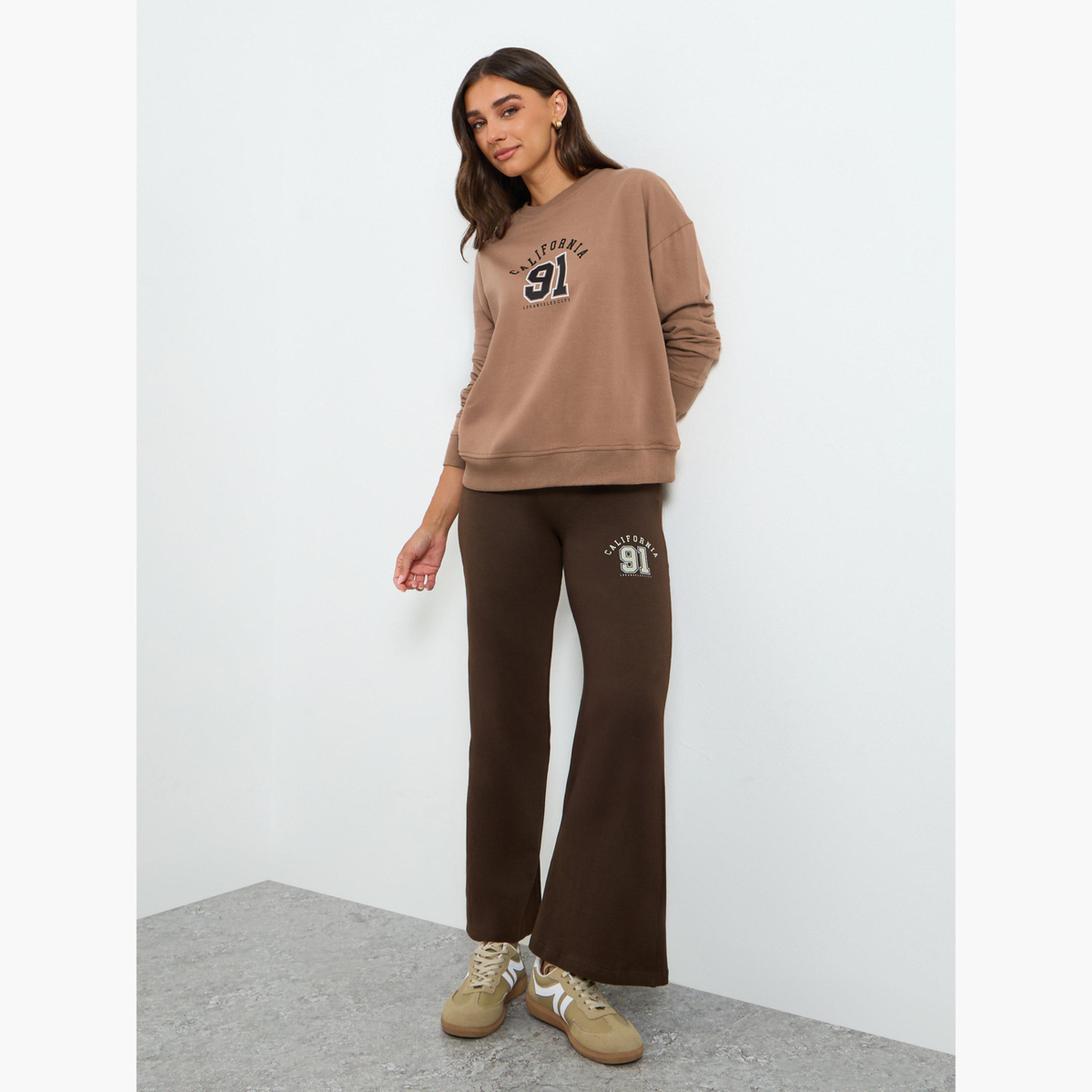 Styli Women Tan Sweatshirt and Wide Leg Pants Co-Ords-women-clothing-coordsets-image-1