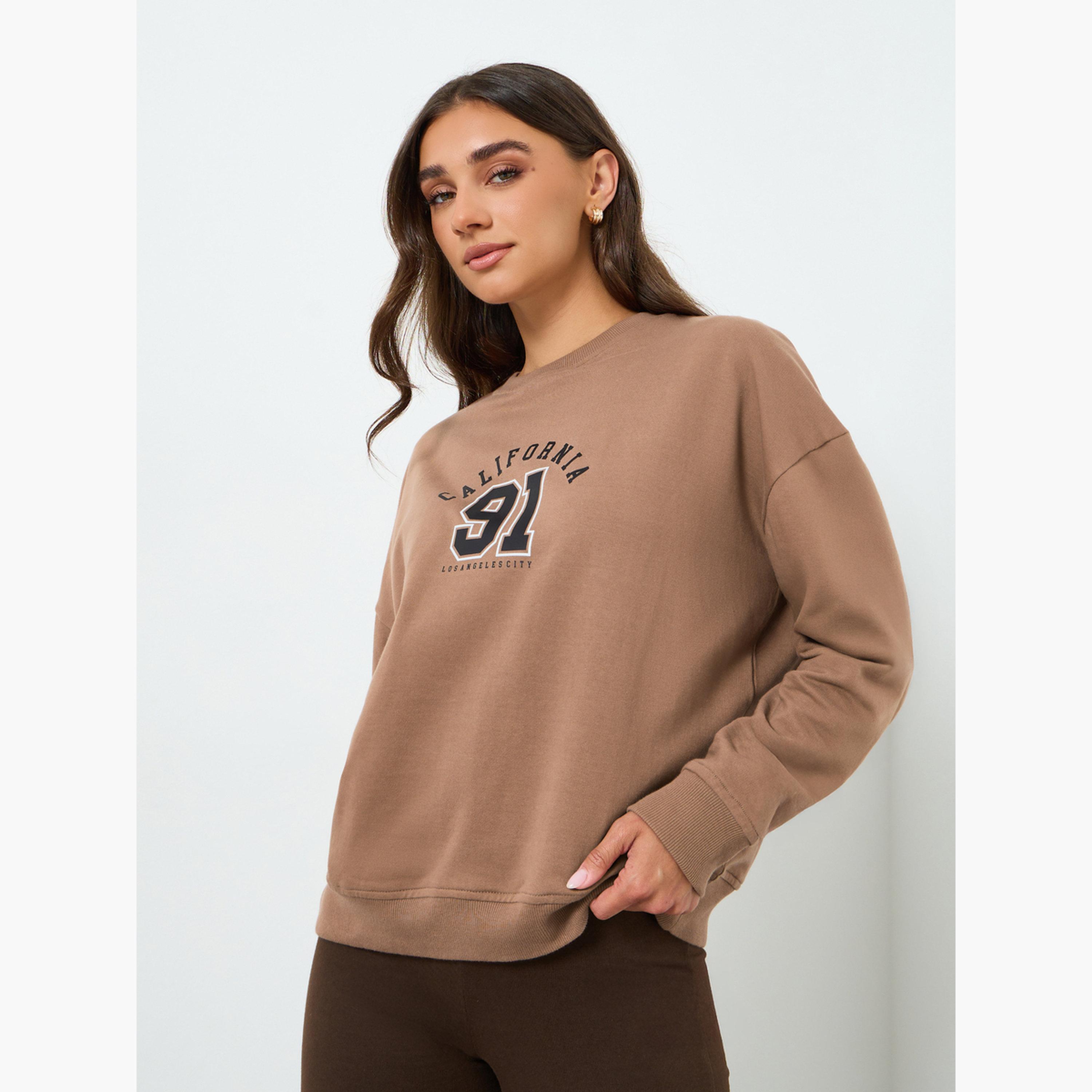 Styli Women Tan Sweatshirt and Wide Leg Pants Co-Ords-women-clothing-coordsets-image-2