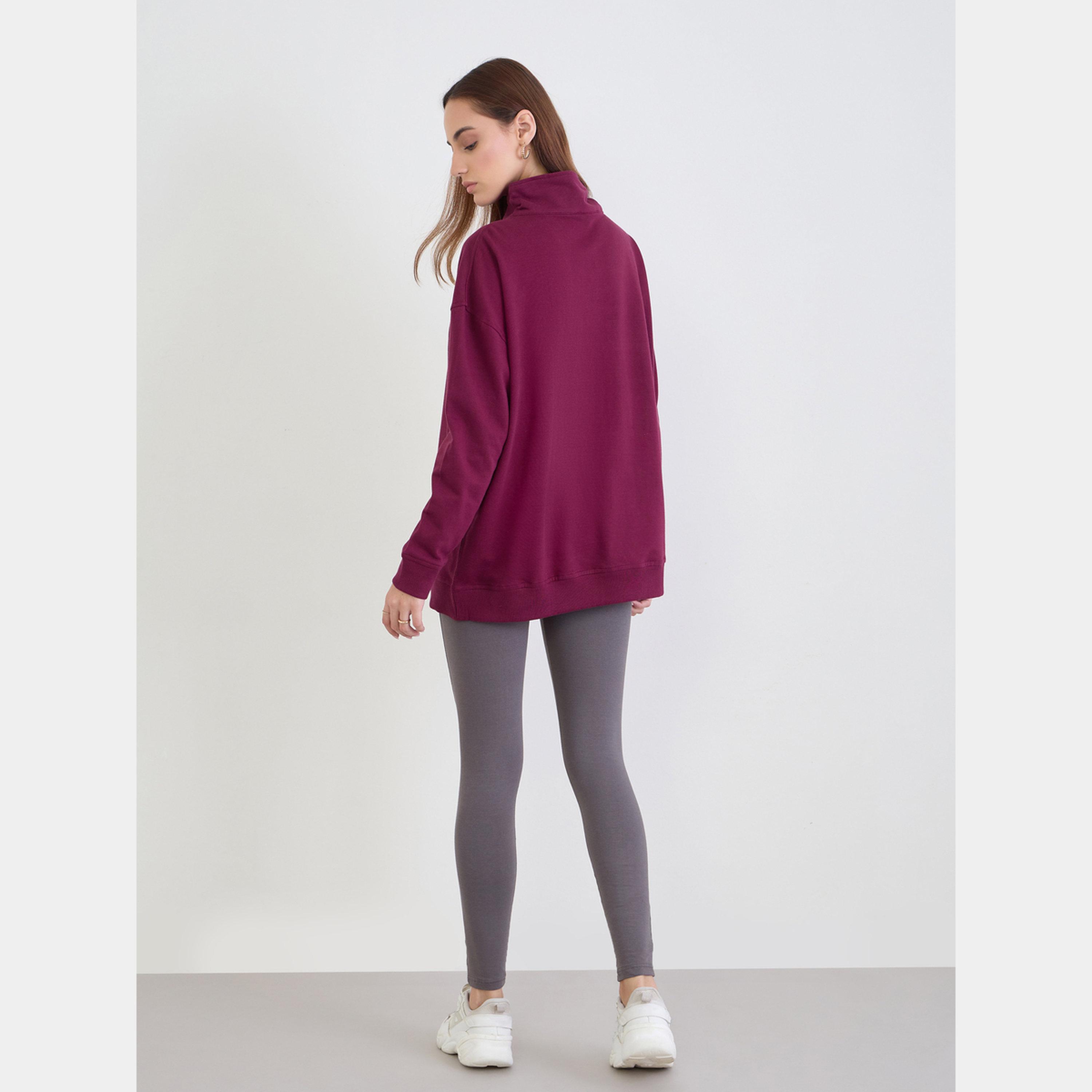 ستايلي - سويت شيرت طويل مقاس واسع مع ليقنز/ فيزون-women-clothing-coordsets-image-4