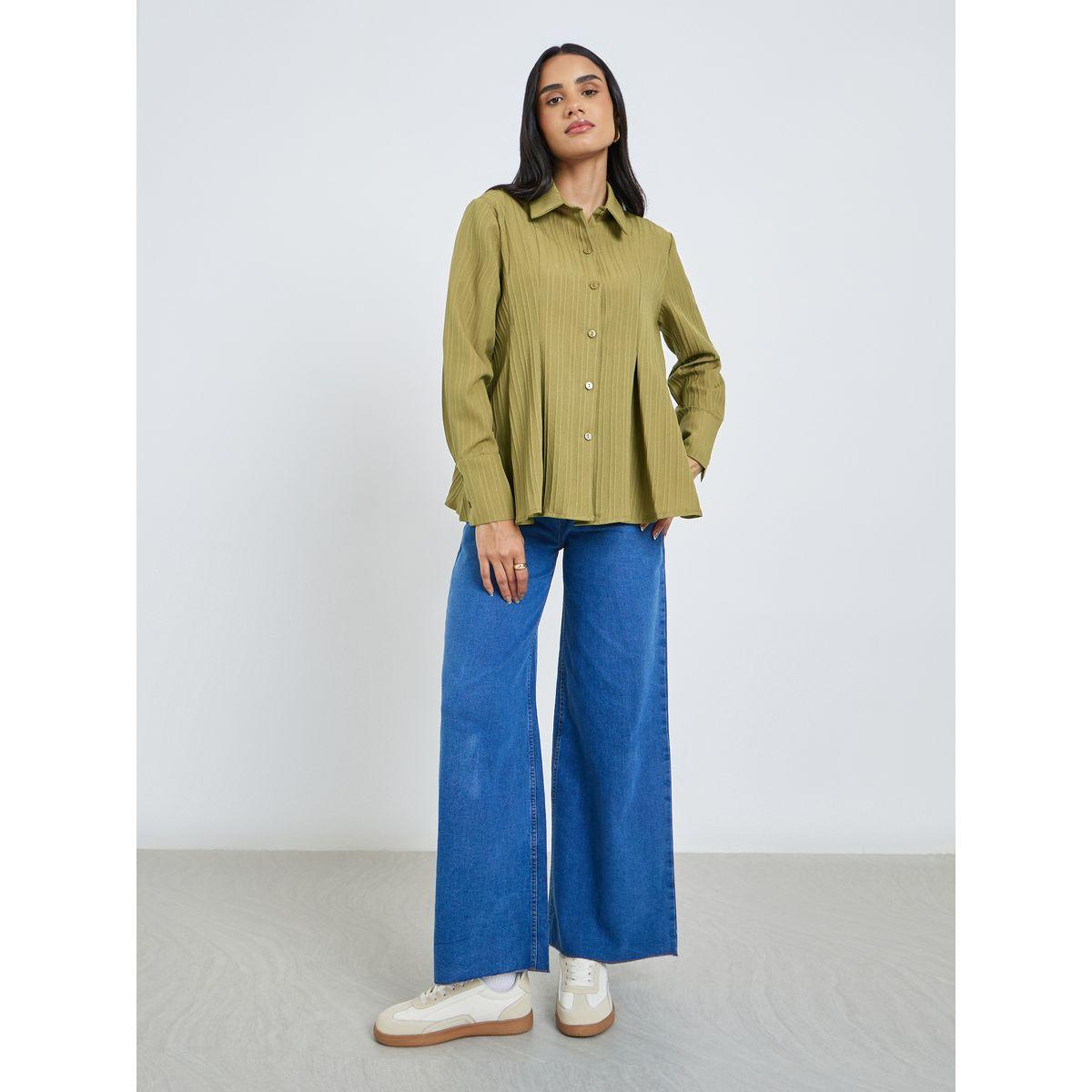 Styli Textured Pleated Spread Collar Shirt-women-clothing-shirtsandblouses-shirts-image-2