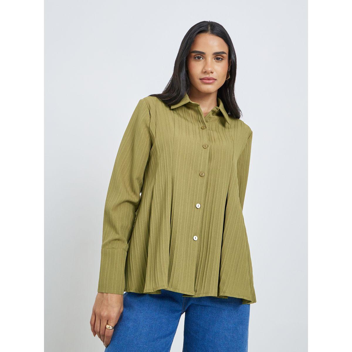 بلوزة بتفاصيل بارزة الملمس مع كسرات-women-clothing-shirtsandblouses-shirts-image-3