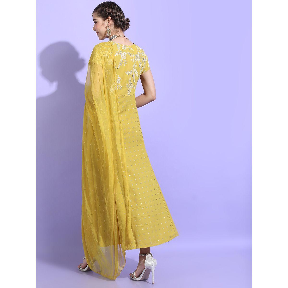 فستان طويل بأكمام قصيرة مع دوباتا-women-clothing-ethnicwear-dresses-image-3
