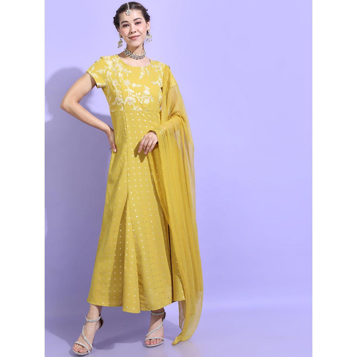 فستان طويل بأكمام قصيرة مع دوباتا-women-clothing-ethnicwear-dresses-image-5