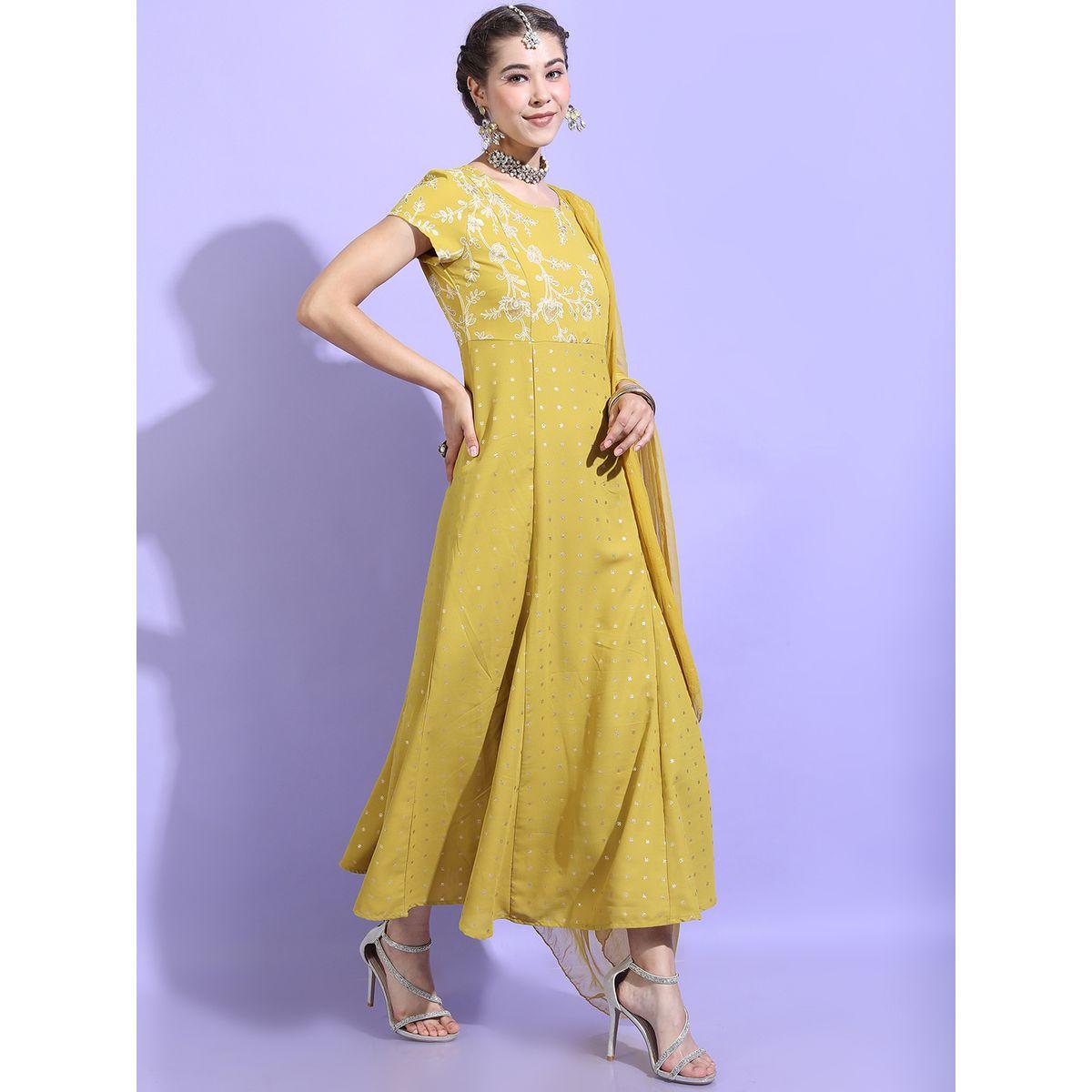 فستان طويل بأكمام قصيرة مع دوباتا-women-clothing-ethnicwear-dresses-image-6