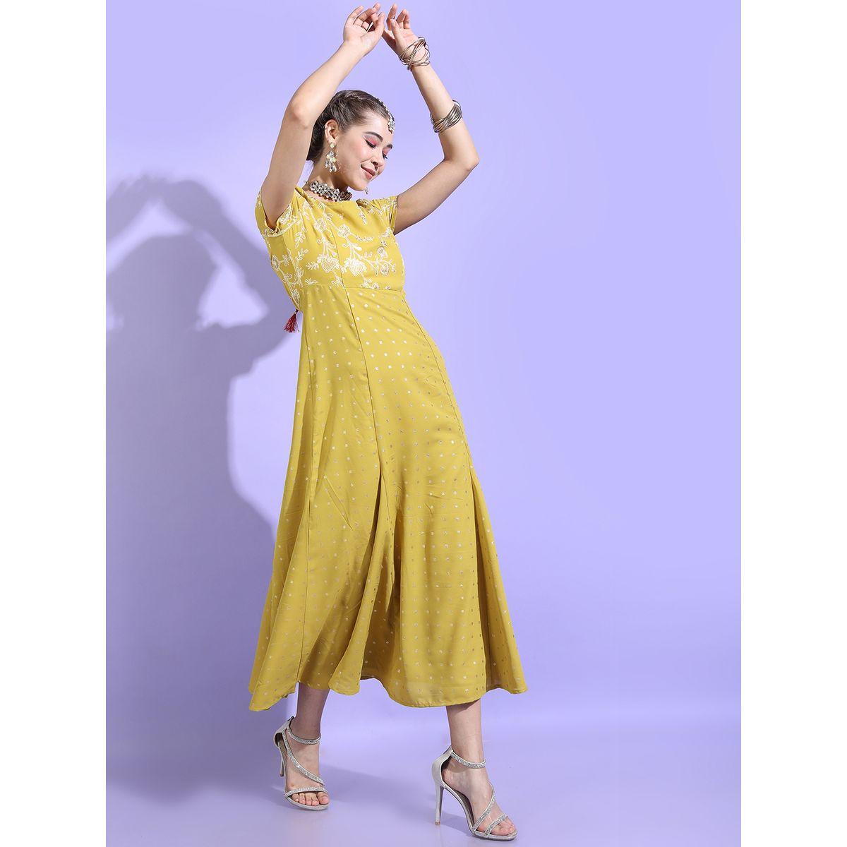فستان طويل بأكمام قصيرة مع دوباتا-women-clothing-ethnicwear-dresses-image-7