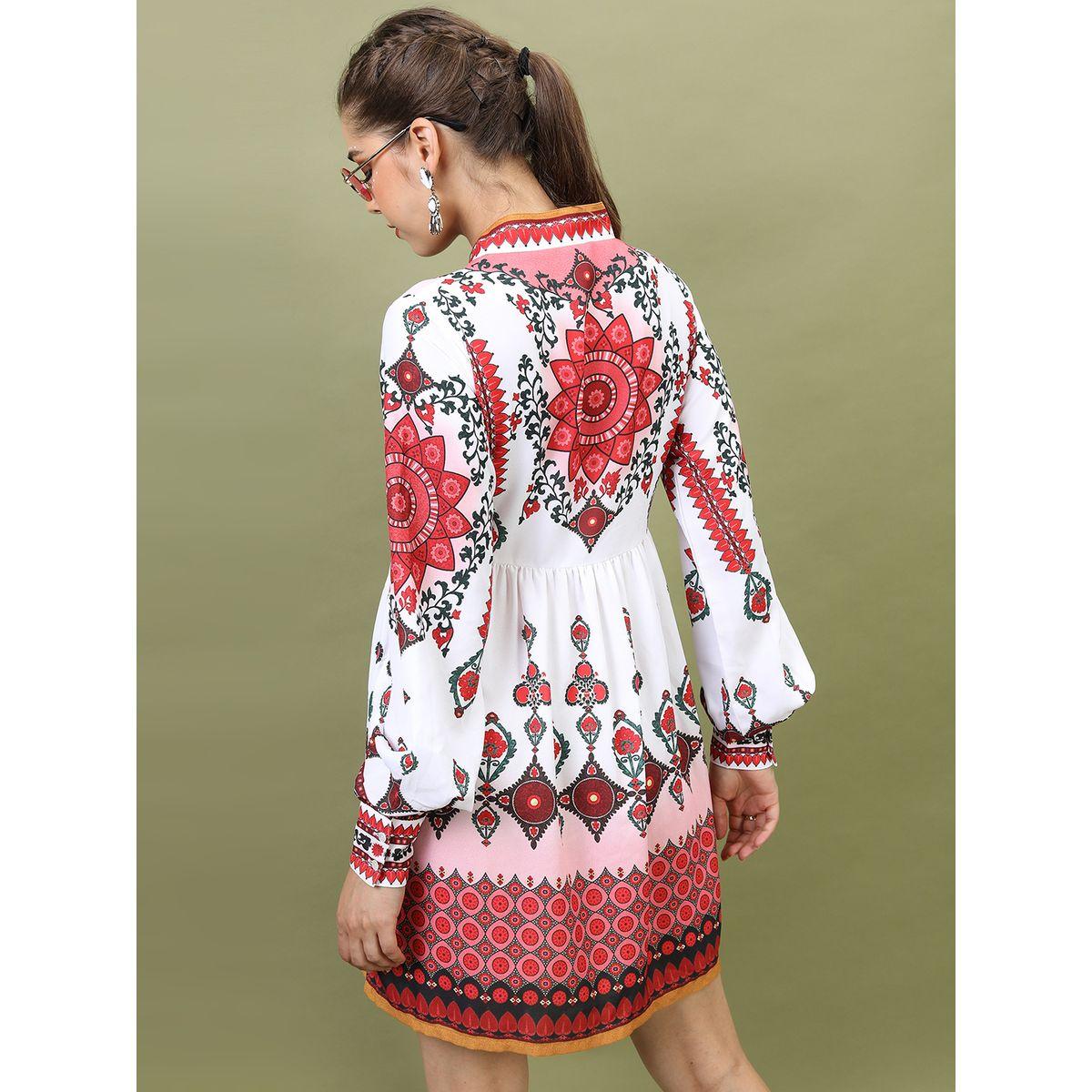 فستان قصير مطبع مع حافة واسعة-women-clothing-ethnicwear-dresses-image-3