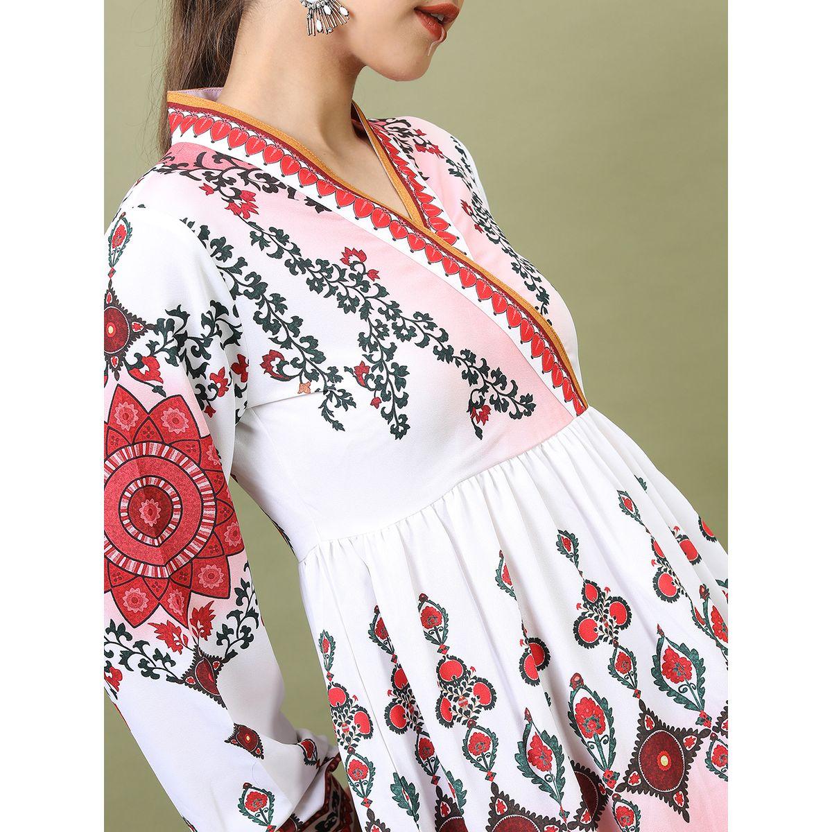 فستان قصير مطبع مع حافة واسعة-women-clothing-ethnicwear-dresses-image-4