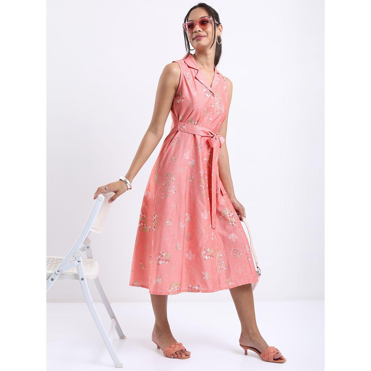 Vishudh Floral Printed Tie Up Detail A-Line Midi Dress-women-clothing-ethnicwear-dresses-image-1