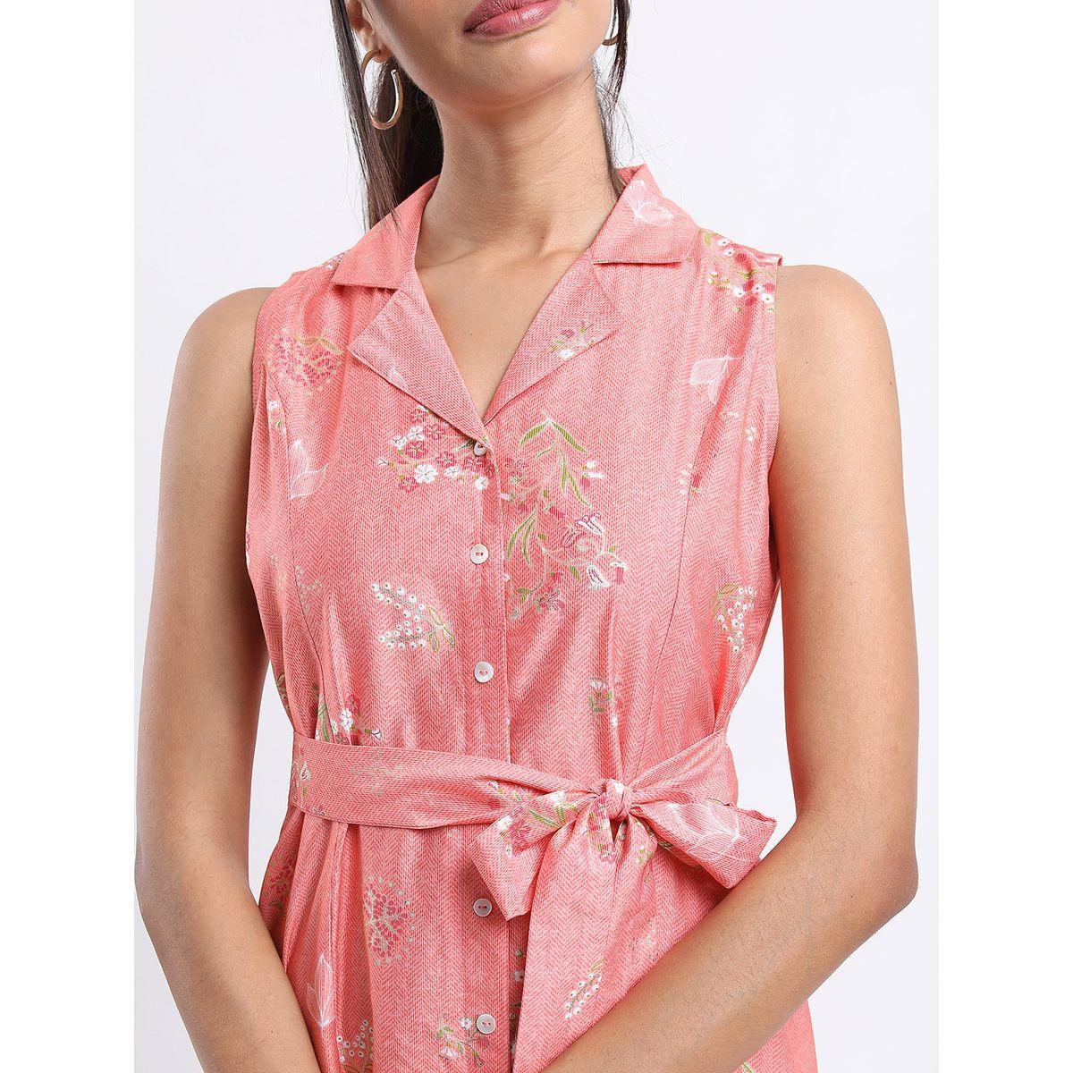 Vishudh Floral Printed Tie Up Detail A-Line Midi Dress-women-clothing-ethnicwear-dresses-image-4