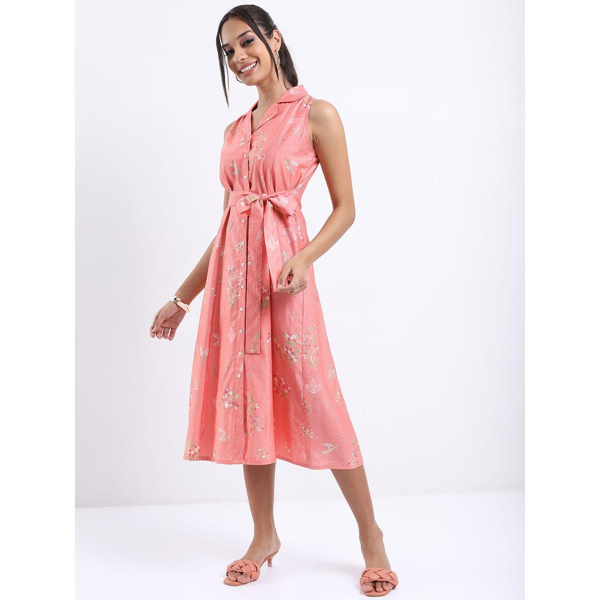 Vishudh Floral Printed Tie Up Detail A-Line Midi Dress-women-clothing-ethnicwear-dresses-image-5