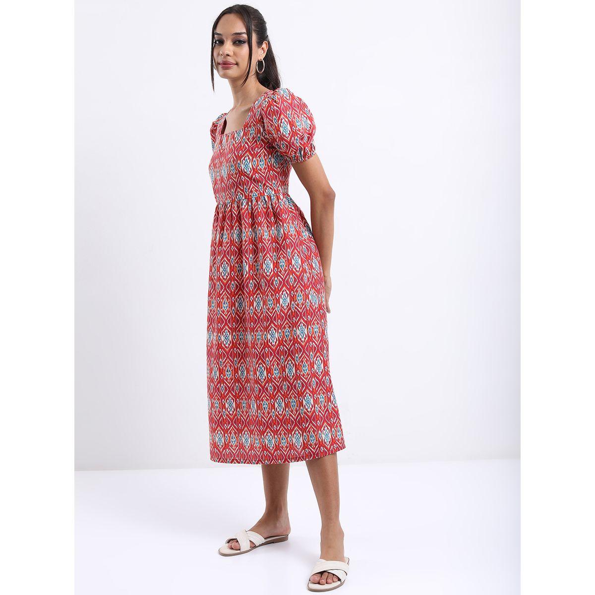 فستان ميدي بطبعة موتيفس وياقة واسعة-women-clothing-ethnicwear-dresses-image-1