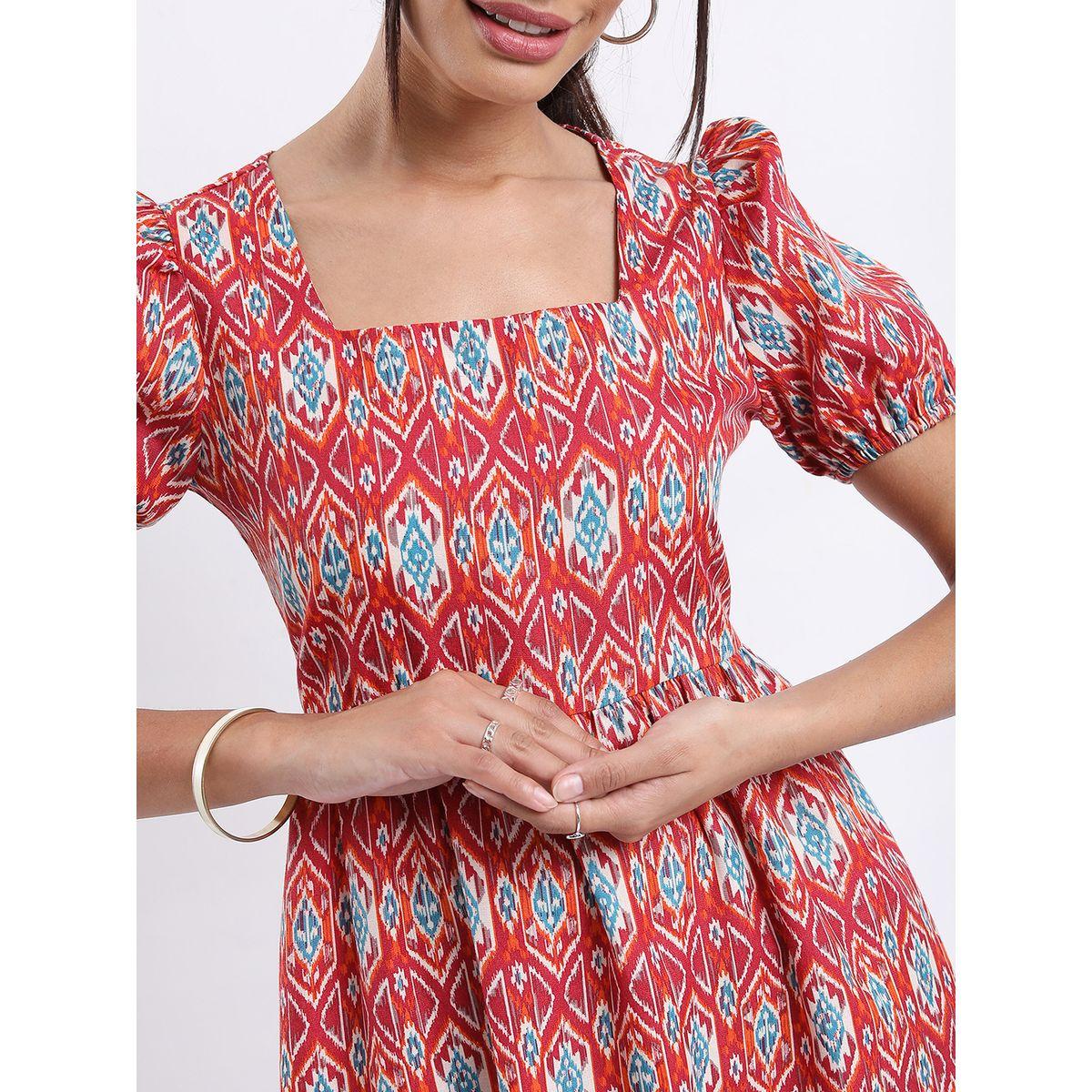 Vishudh Ethnic Motifs Printed Square Neck A-Line Midi Dress-women-clothing-ethnicwear-dresses-image-4