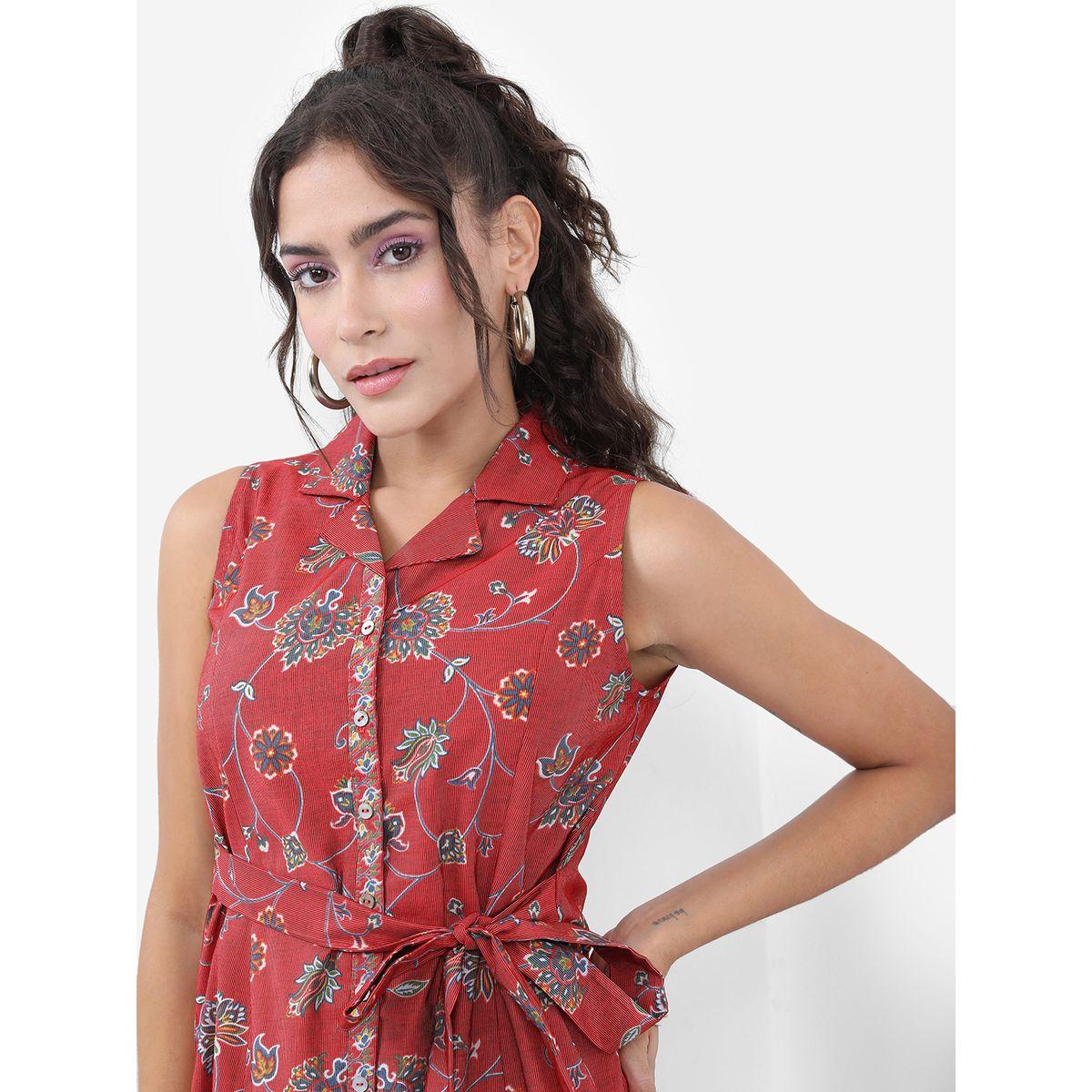فستان ميدي بطبعة زهور ورباط-women-clothing-ethnicwear-dresses-image-2