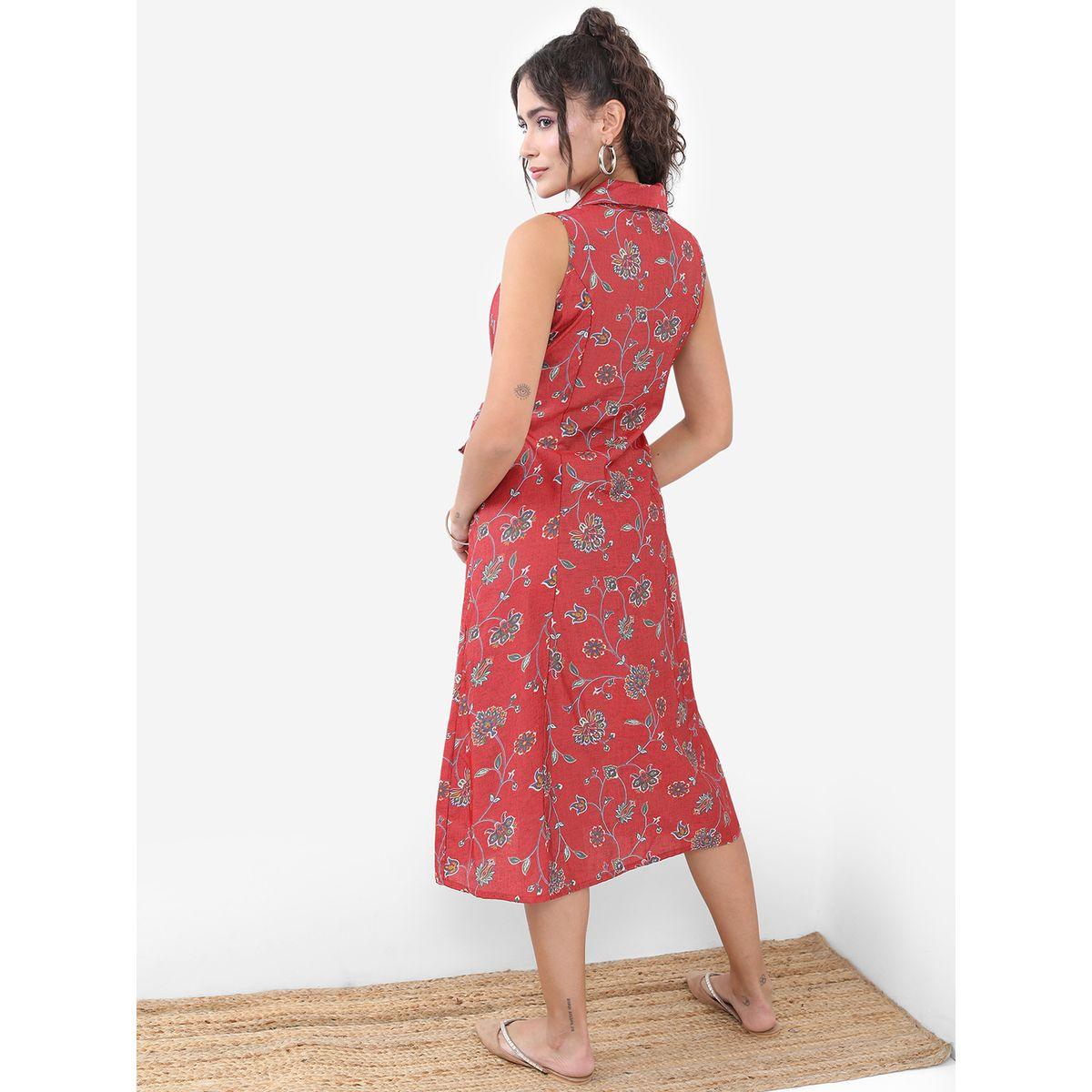 فستان ميدي بطبعة زهور ورباط-women-clothing-ethnicwear-dresses-image-3