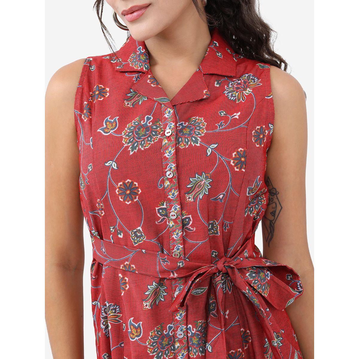 فستان ميدي بطبعة زهور ورباط-women-clothing-ethnicwear-dresses-image-5