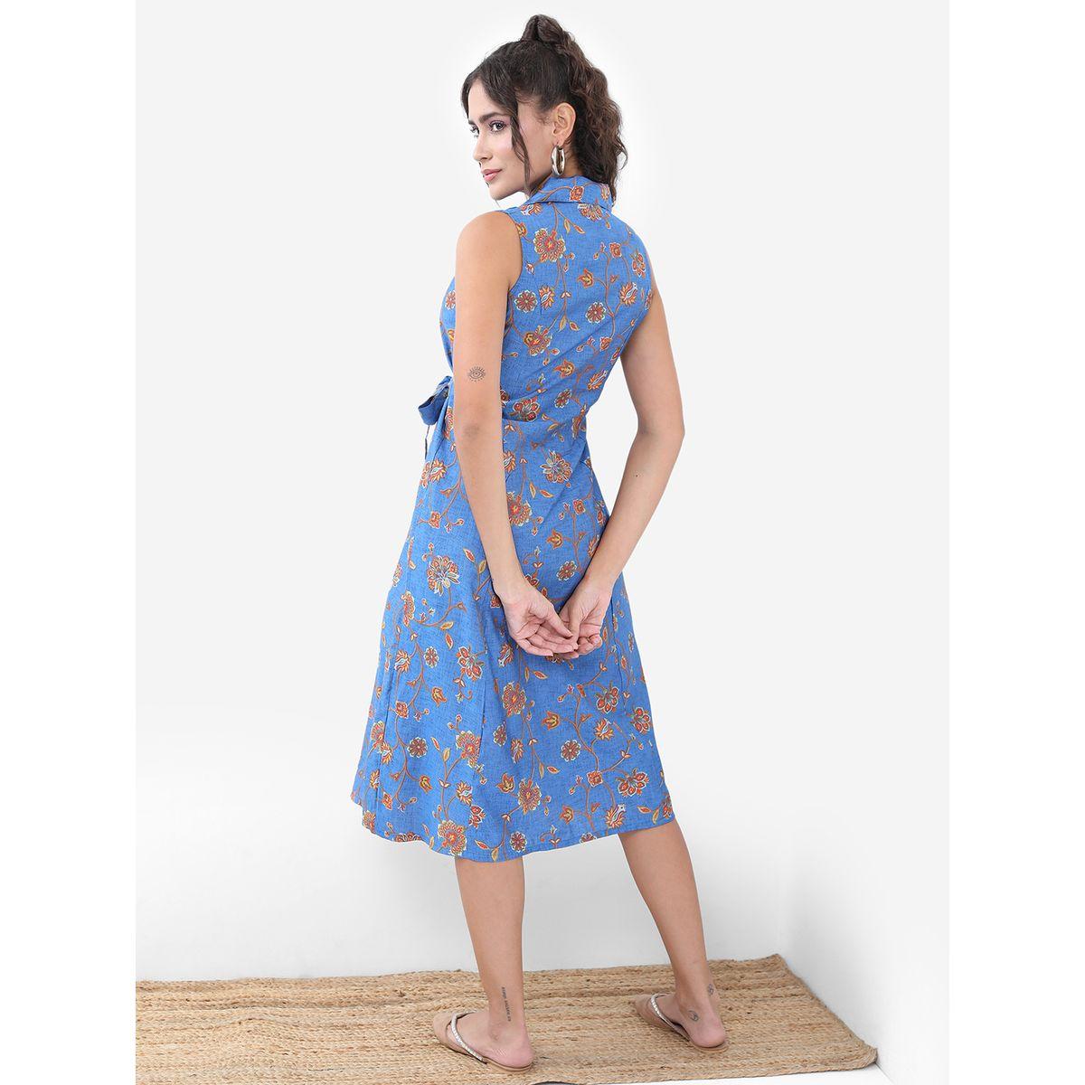 فستان ميدي بطبعة زهور ورباط-women-clothing-ethnicwear-dresses-image-3
