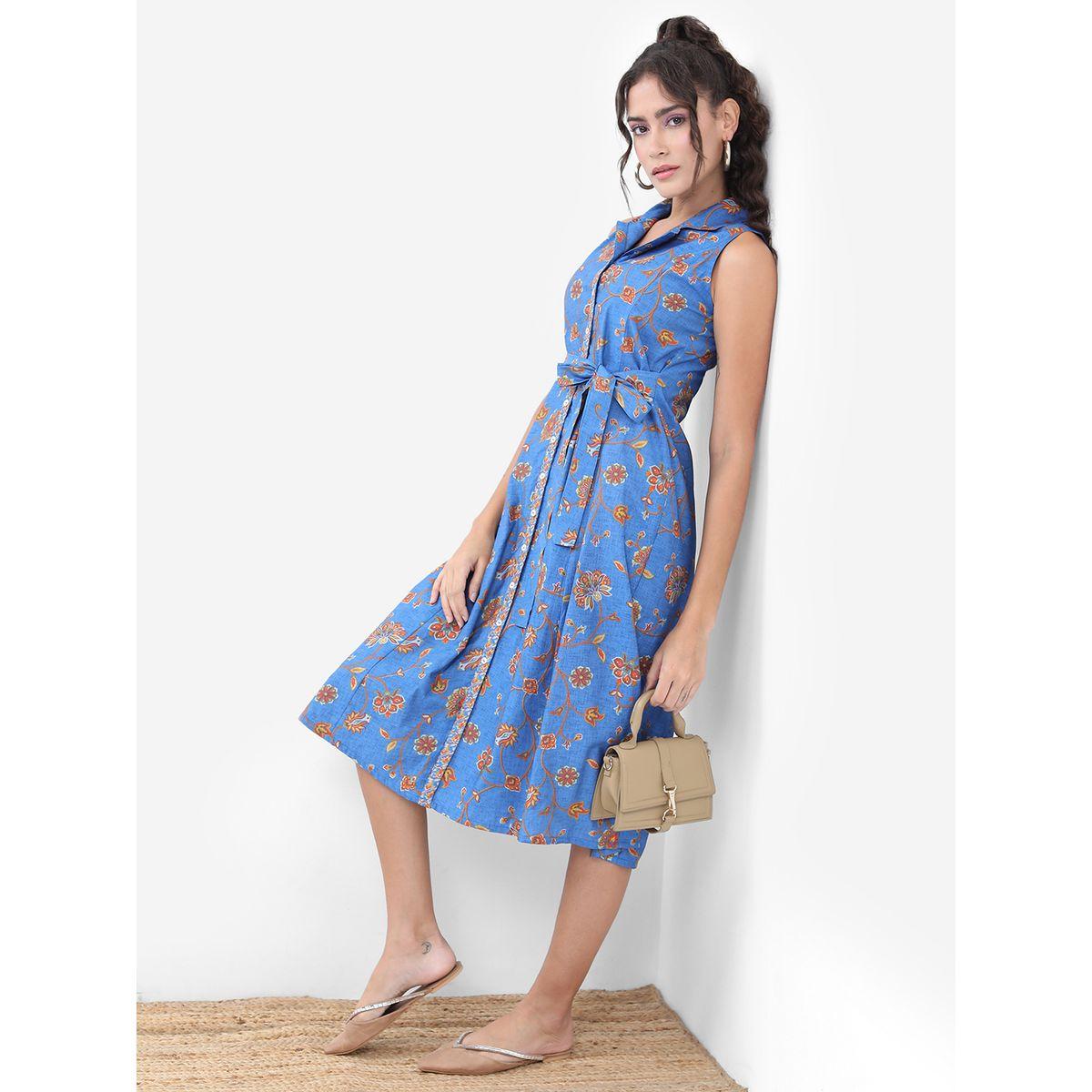 فستان ميدي بطبعة زهور ورباط-women-clothing-ethnicwear-dresses-image-4