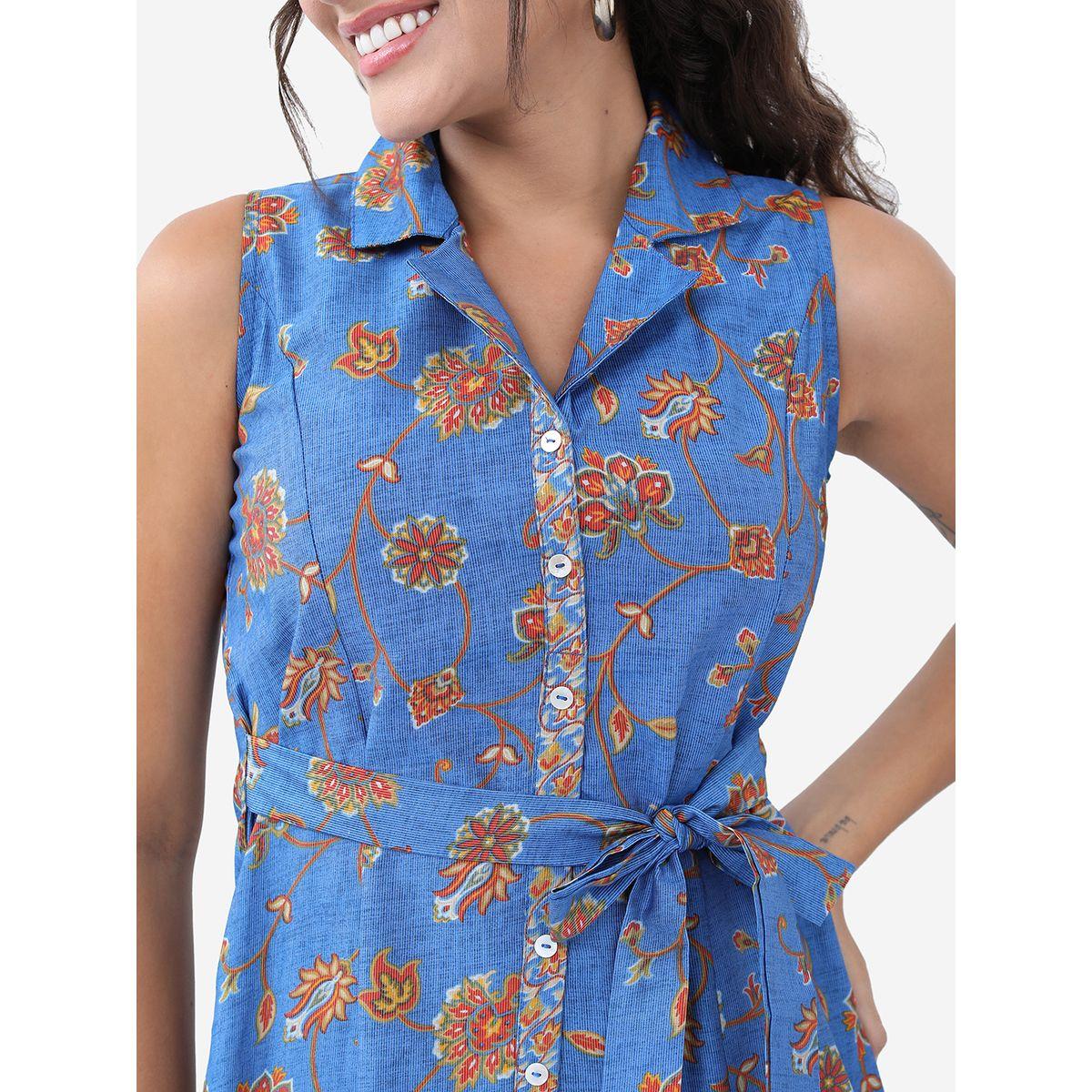 فستان ميدي بطبعة زهور ورباط-women-clothing-ethnicwear-dresses-image-5