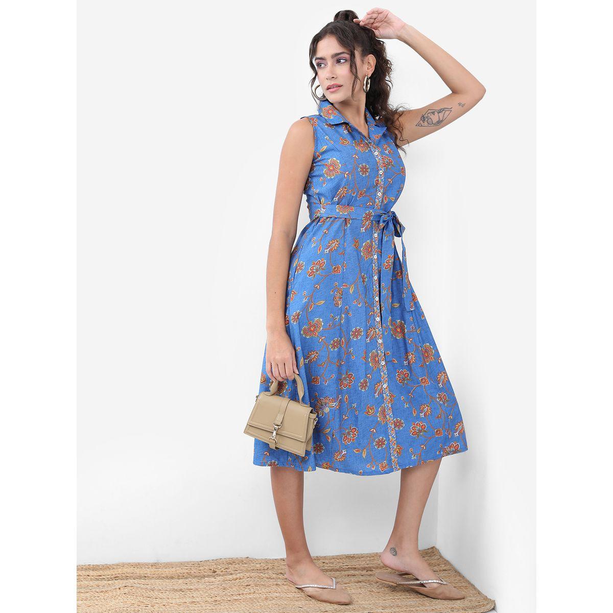فستان ميدي بطبعة زهور ورباط-women-clothing-ethnicwear-dresses-image-6