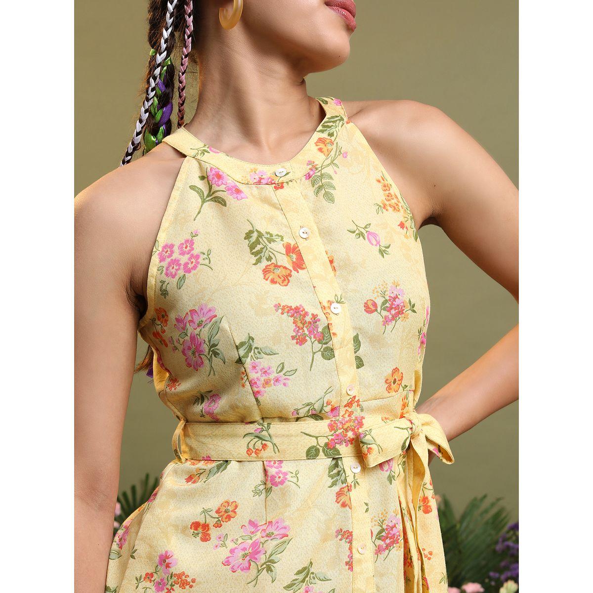 فستان ميدي مطبع بزهور مع ياقة هولتر وحزام-women-clothing-ethnicwear-dresses-image-5