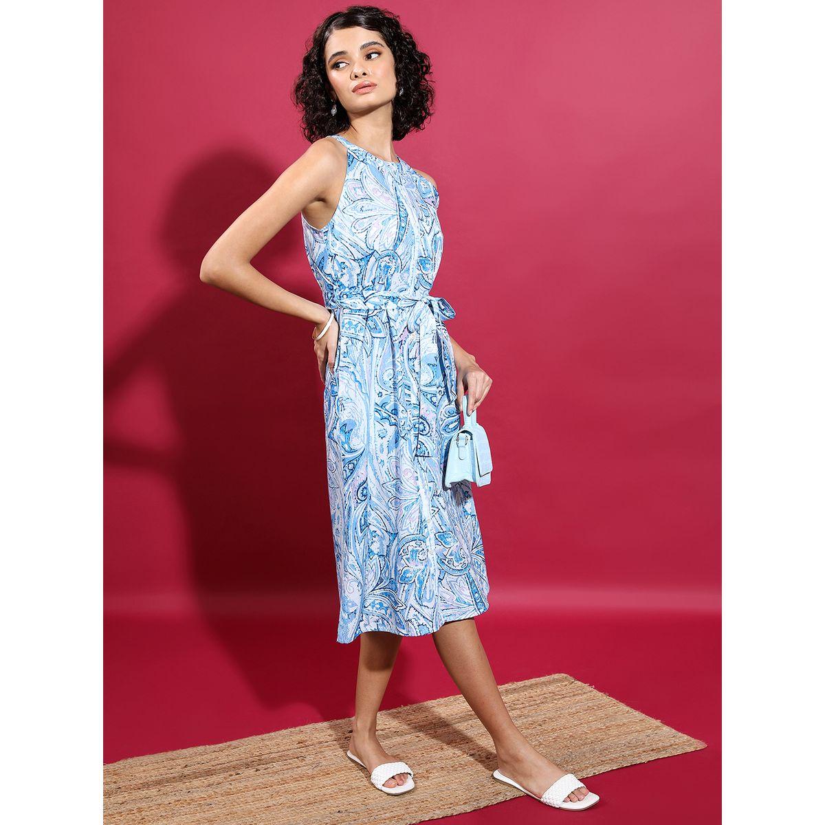 فستان ميدي مطبع بالكامل مع ياقة هولتر وحزام-women-clothing-ethnicwear-dresses-image-6