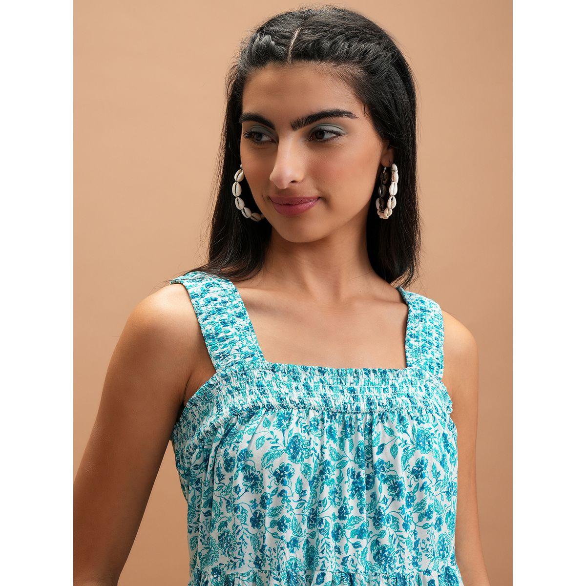 Vishudh Floral Printed Smocked A-Line Midi Dress-women-clothing-ethnicwear-dresses-image-2
