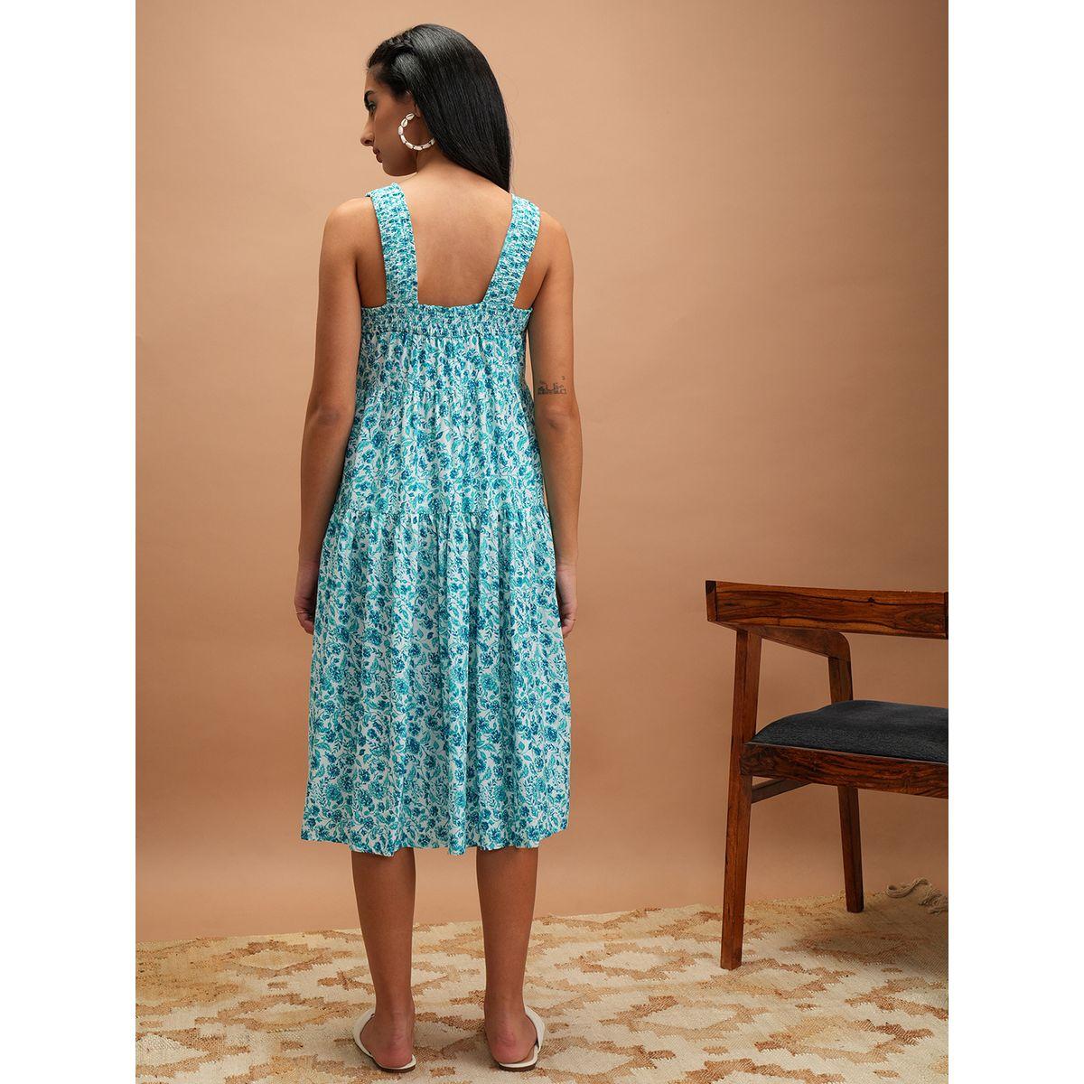 فستان ميدي بحافة واسعة وطبعة زهور-women-clothing-ethnicwear-dresses-image-3