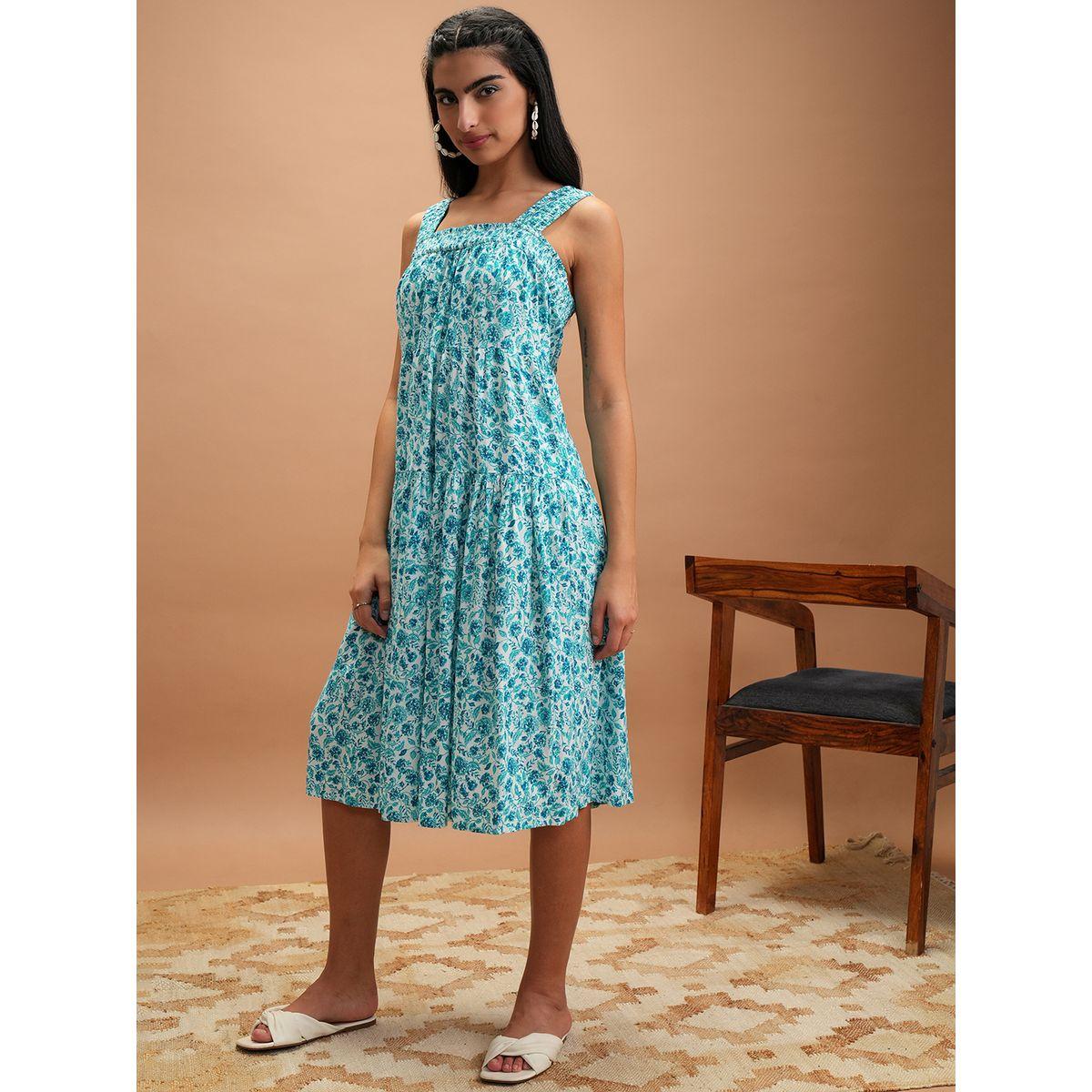 فستان ميدي بحافة واسعة وطبعة زهور-women-clothing-ethnicwear-dresses-image-4