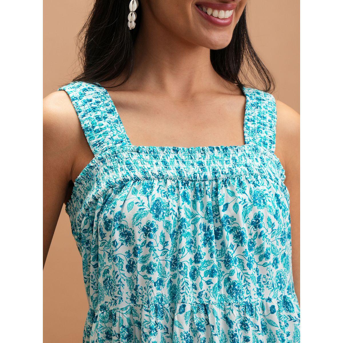 فستان ميدي بحافة واسعة وطبعة زهور-women-clothing-ethnicwear-dresses-image-5