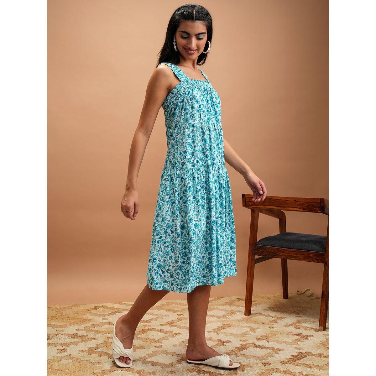 فستان ميدي بحافة واسعة وطبعة زهور-women-clothing-ethnicwear-dresses-image-6