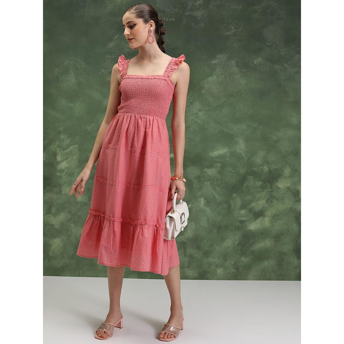 Vishudh Smocked Sleeveless Cotton Tiered Midi Dress-women-clothing-ethnicwear-dresses-image-1